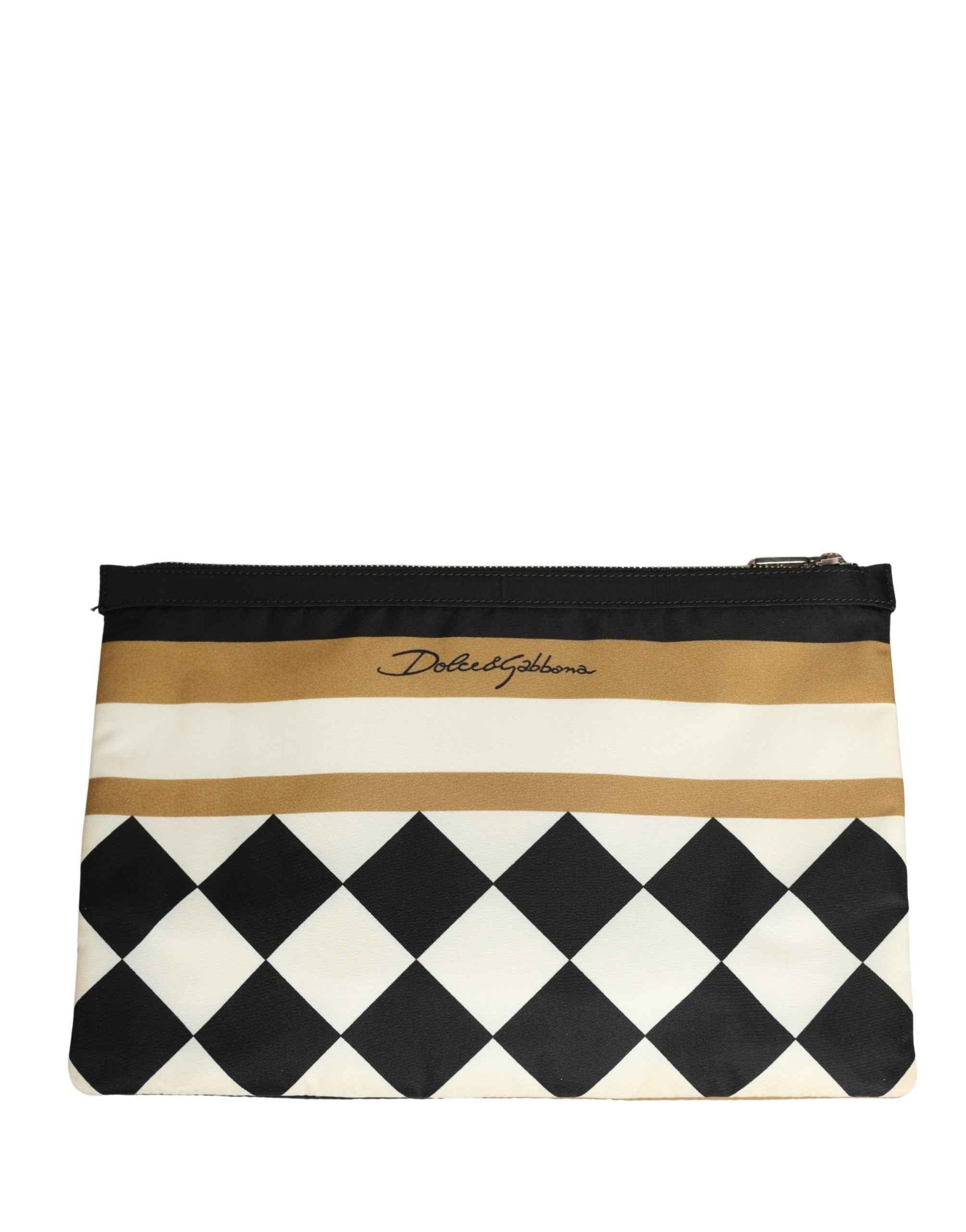 Dolce & Gabbana Multicolor Checkered Logo Print Nylon Clutch Borse Bag