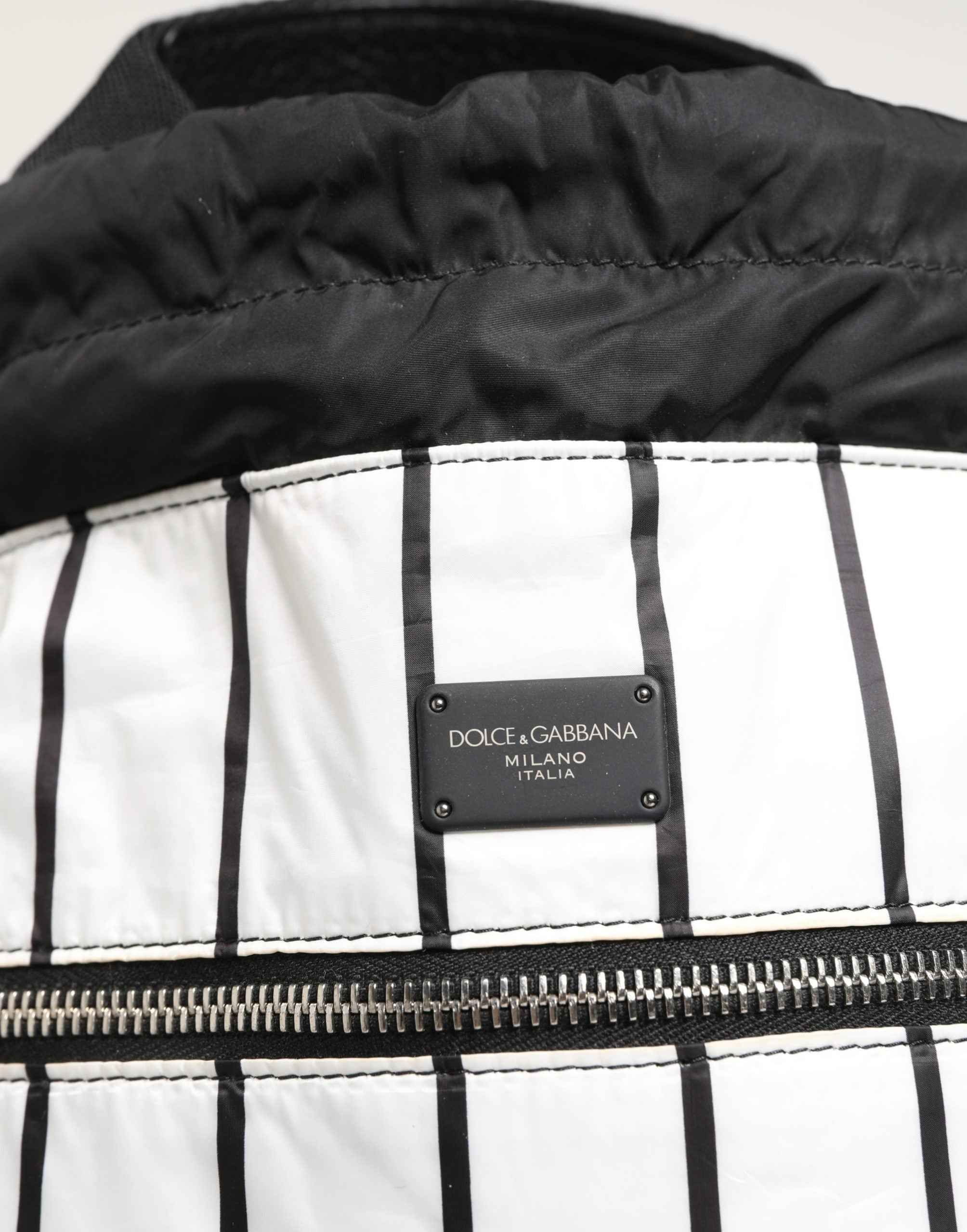 Dolce & Gabbana Black White Striped Polyester Drawstring Backpack Men Bag