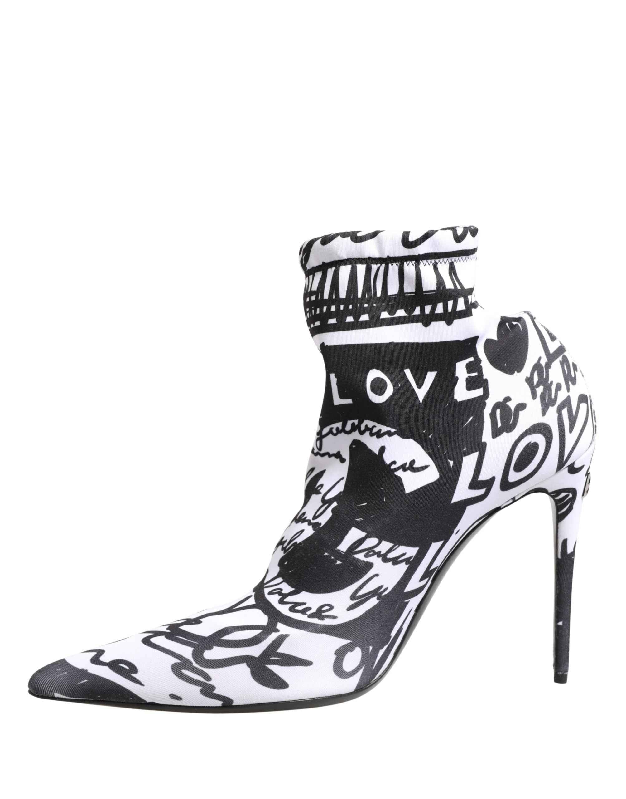 Dolce & Gabbana White Graffiti Stretch Ankle Boots Shoes