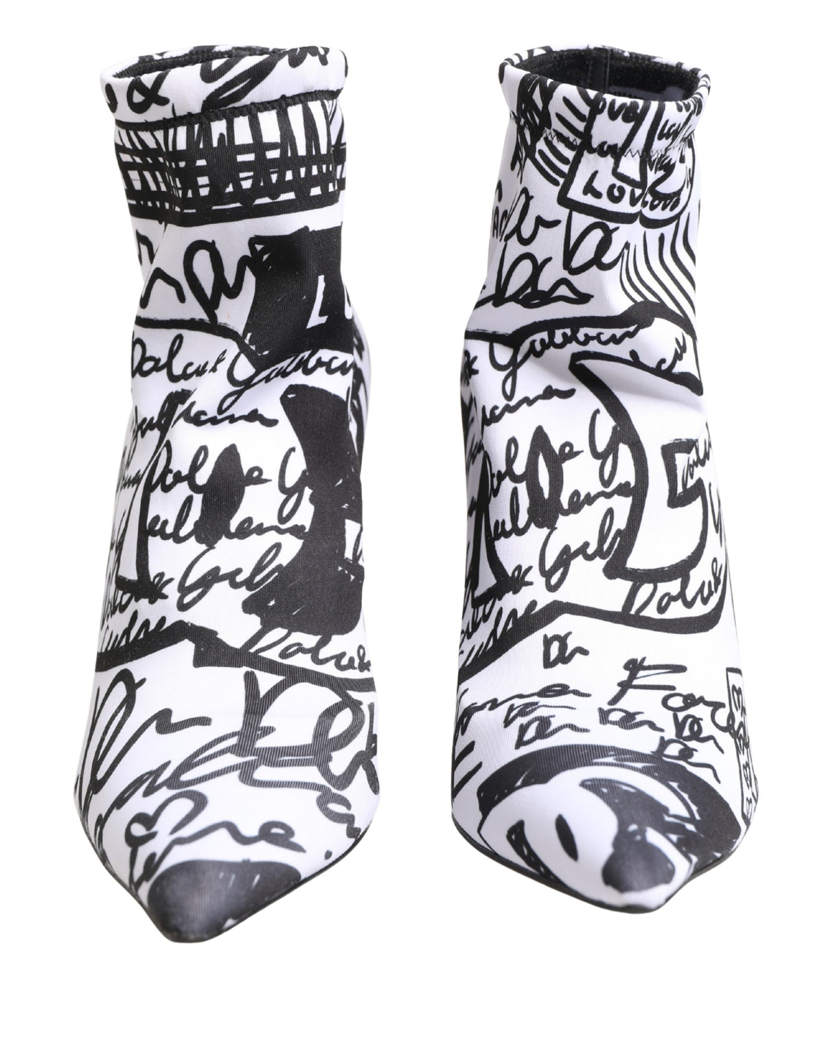 Dolce & Gabbana White Graffiti Stretch Ankle Boots Shoes