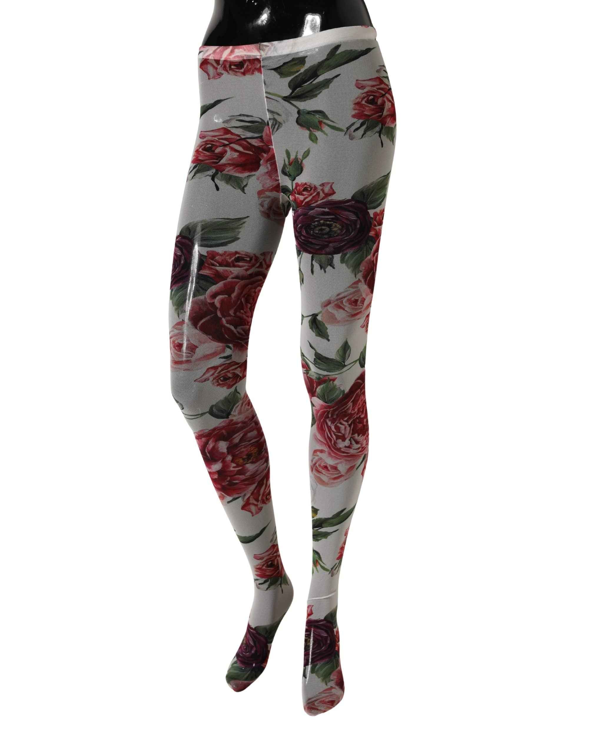 Dolce & Gabbana White Nylon Floral Print Tights Stockings Socks