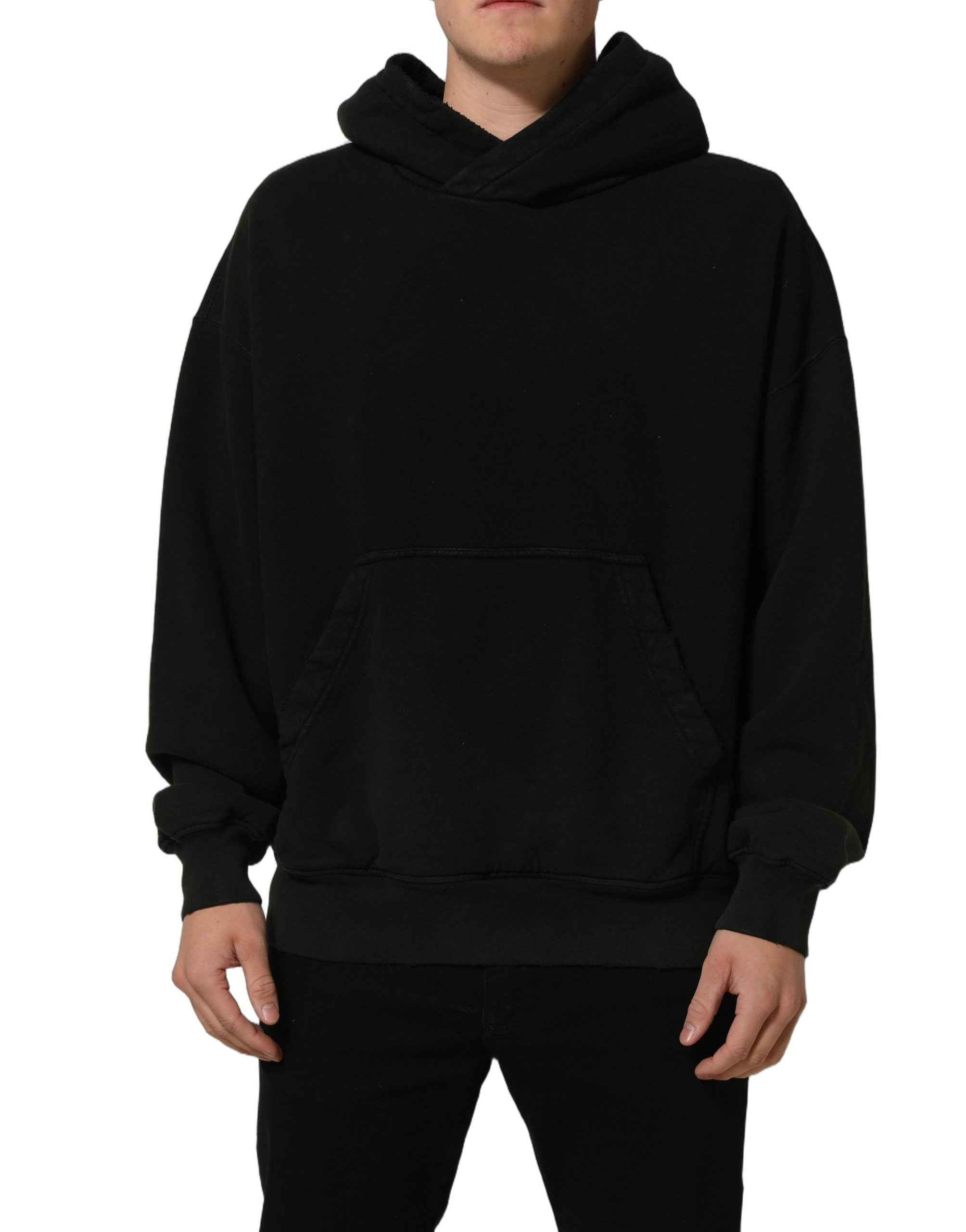 Dolce & Gabbana Black Cotton Hooded Men Sweatshirt Sweater