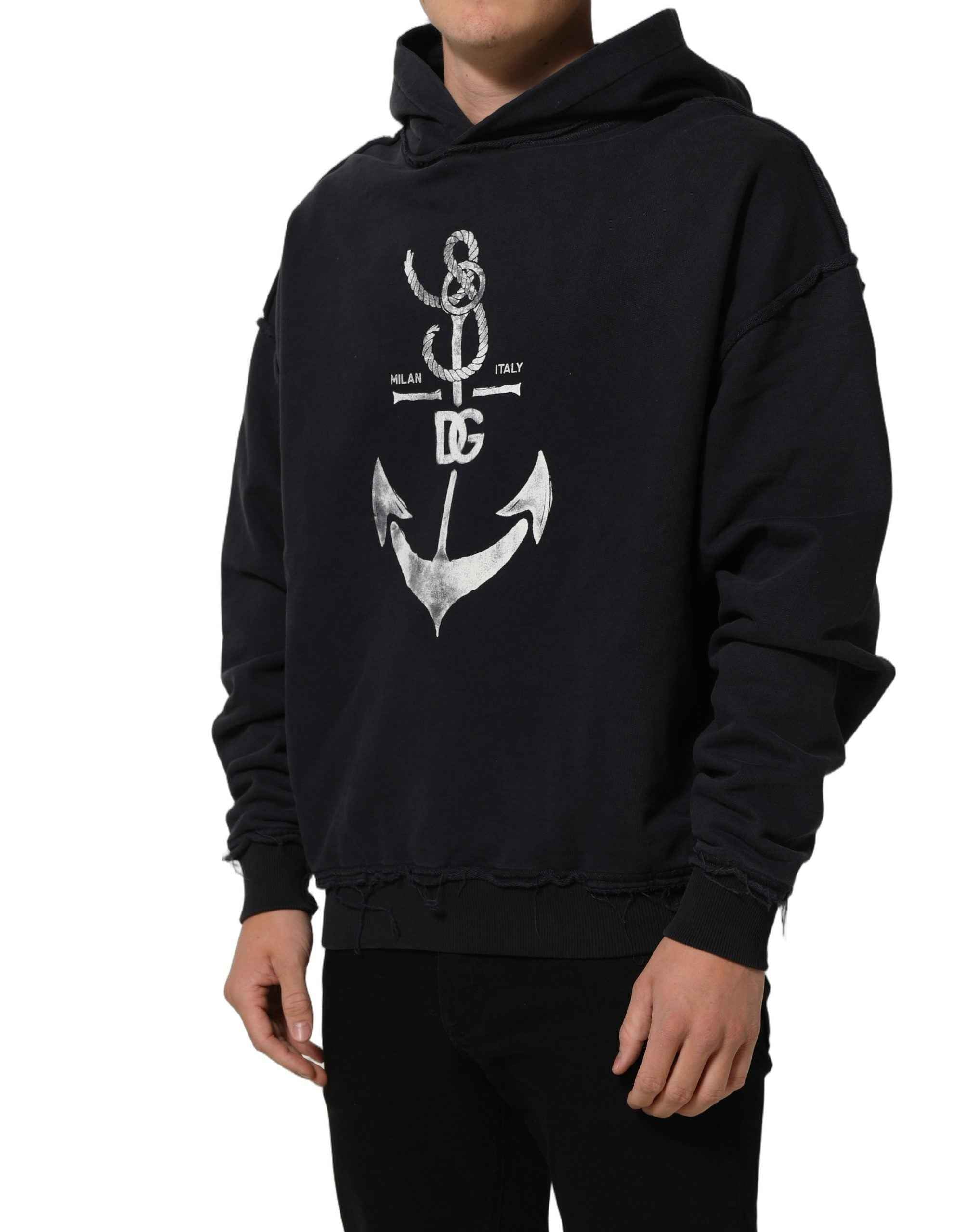 Dolce & Gabbana Black Anchor Print Hooded Sweatshirt Sweater