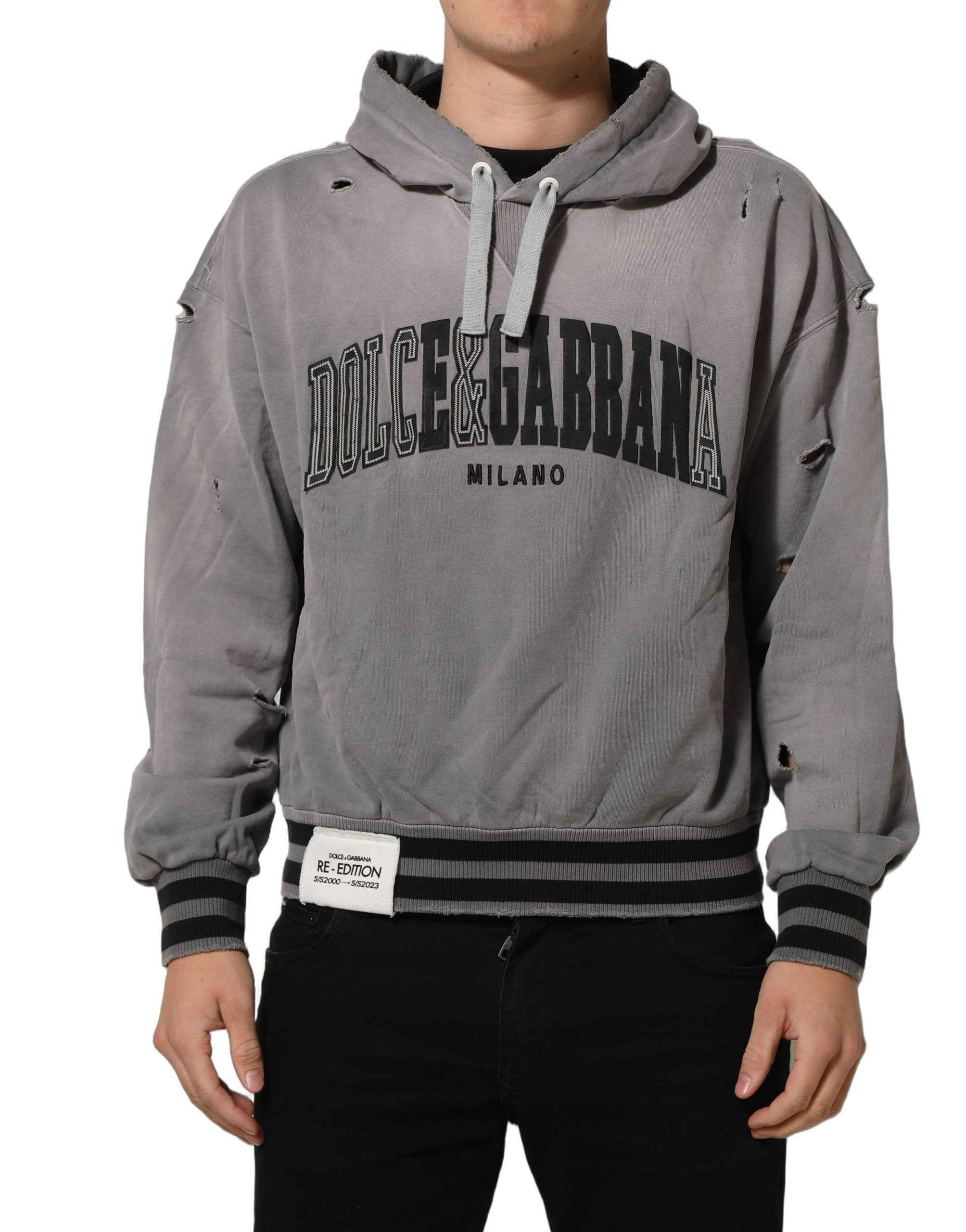 Dolce & Gabbana Gray Graphic Hooded Sweatshirt Men Sweater