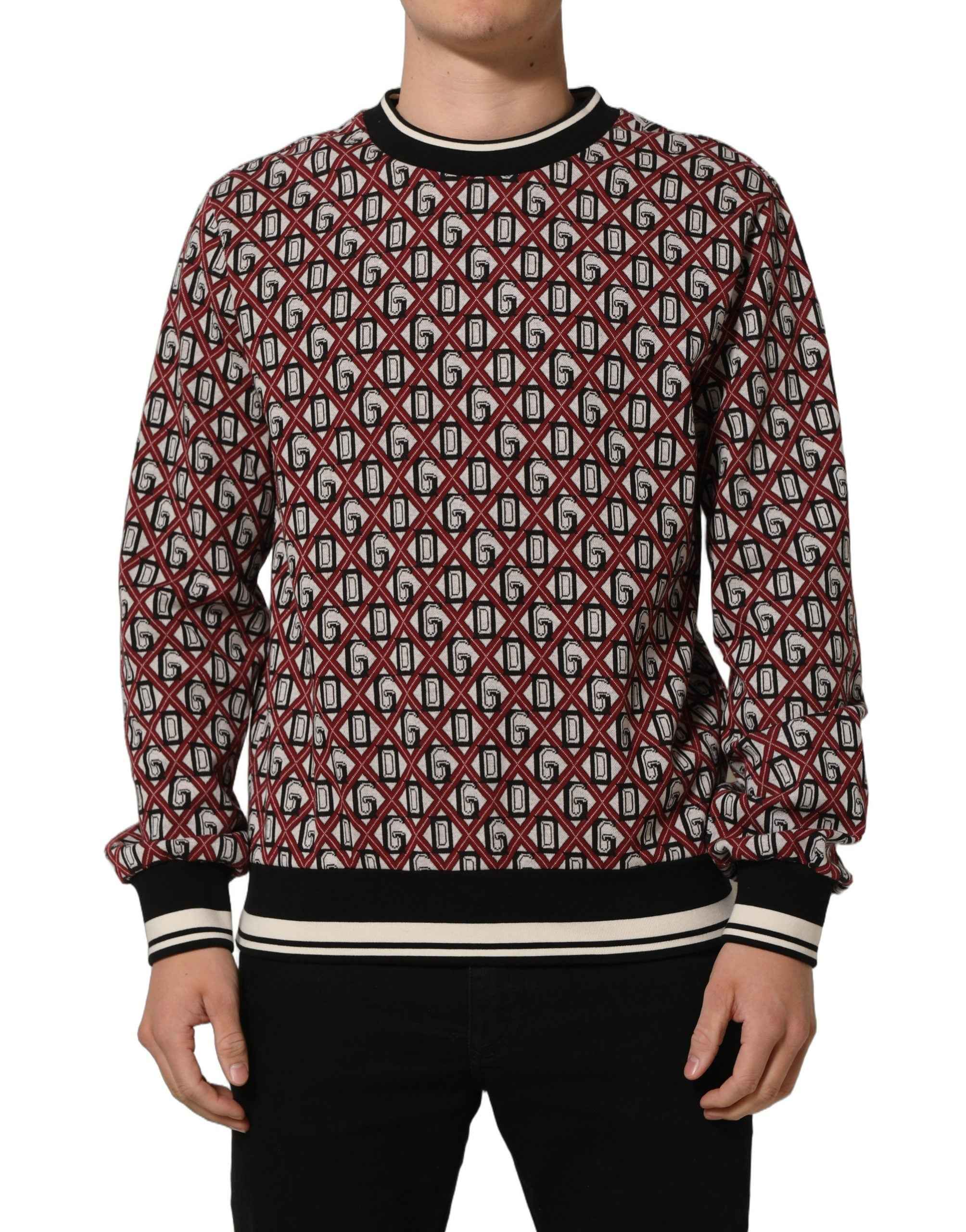 Dolce & Gabbana Red Logo Cotton Jacquard Sweatshirt Sweater