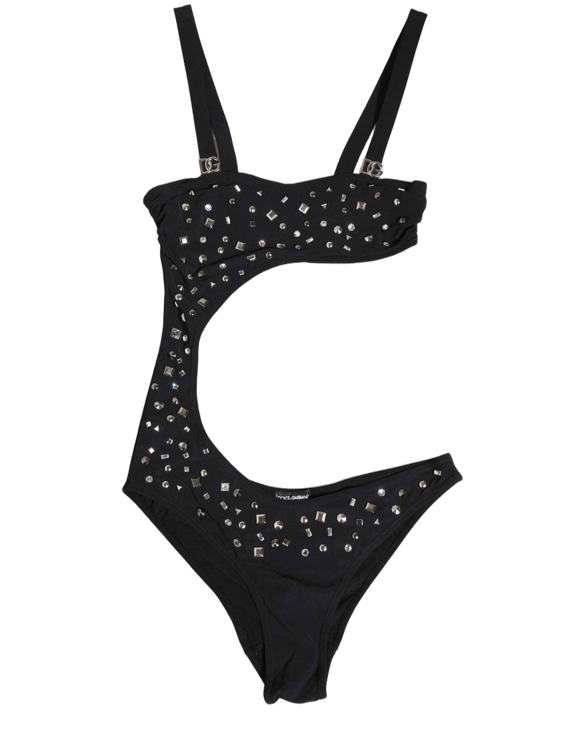 Dolce & Gabbana Black Embellished Cutout Bandeau One Piece Swimwear
