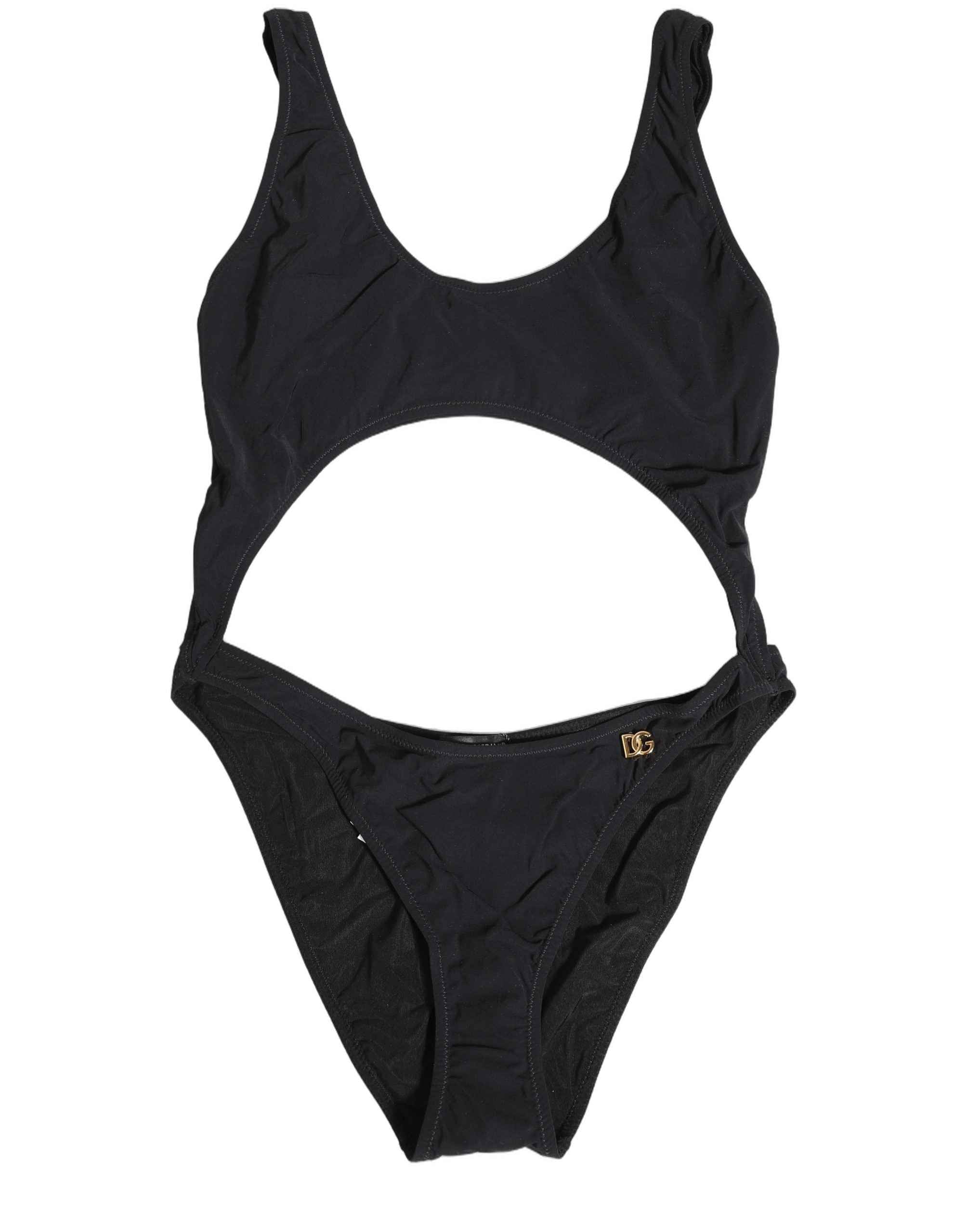 Dolce & Gabbana Black Cutout Logo One Piece Swimsuit Swimwear