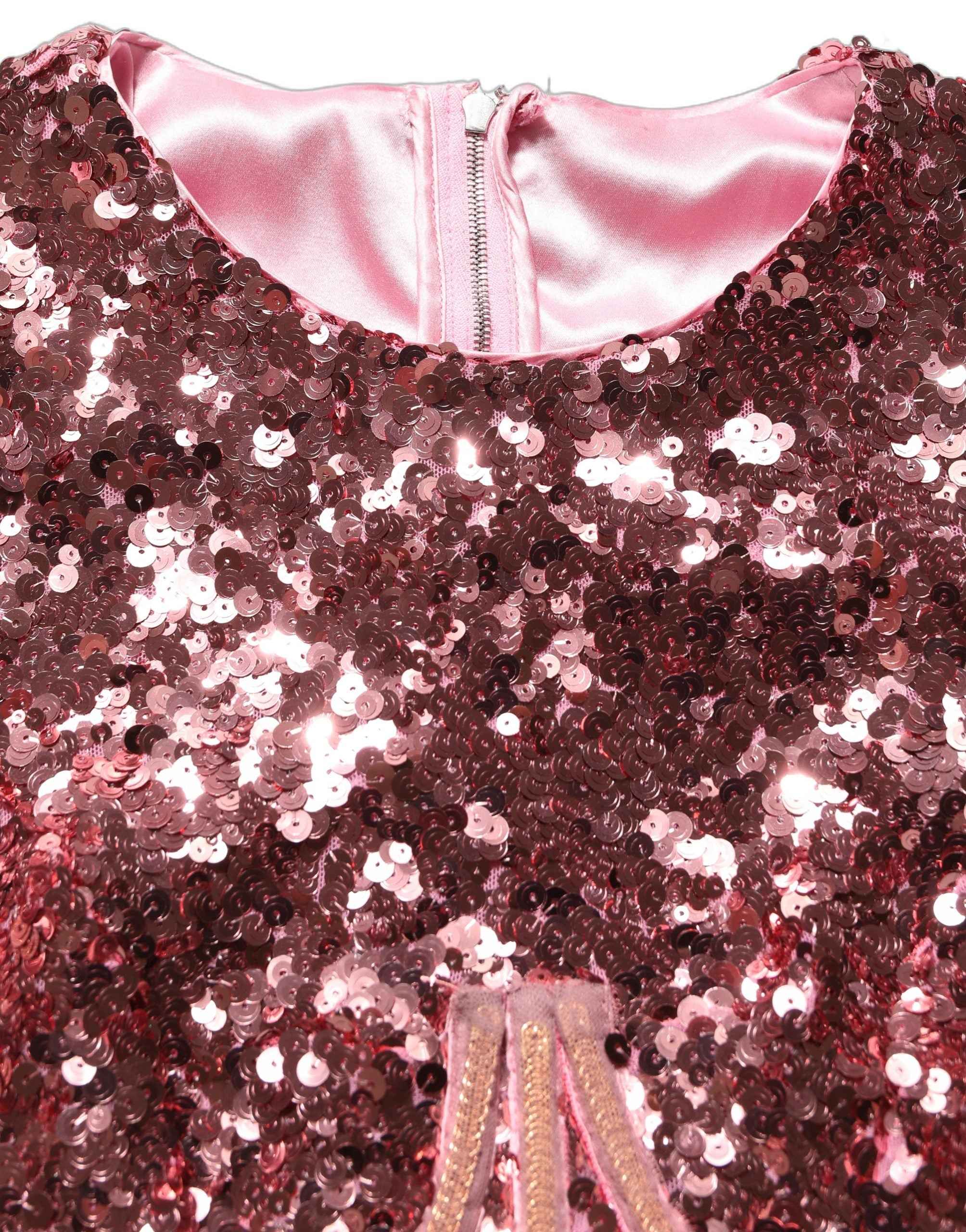 Dolce & Gabbana Pink Long Sequined Corset Detailing Gown Dress