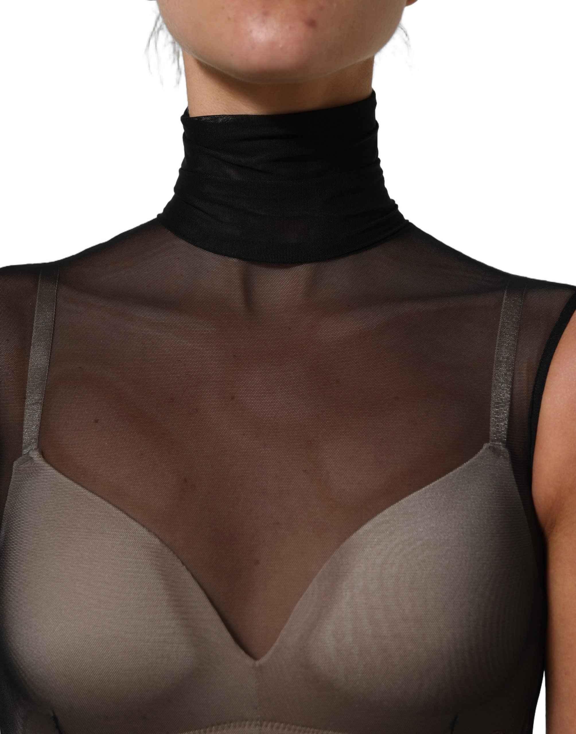 Dolce & Gabbana Black Sheer Mesh Jumpsuit Turtleneck Dress