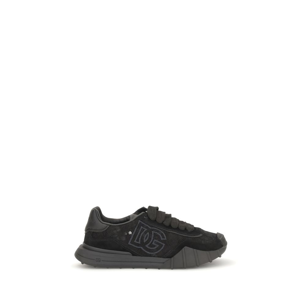 Dolce & Gabbana Black Calf Leather Bos Taurus Chunky Sneakers