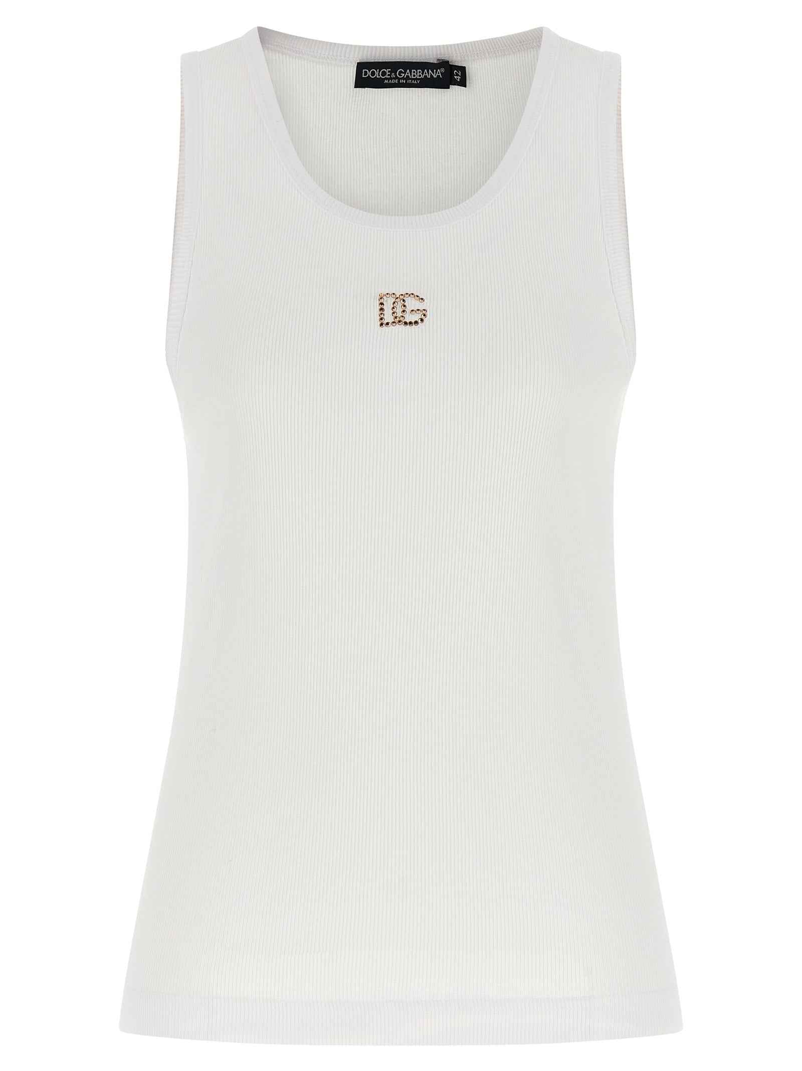 Dolce & Gabbana White Cotton Sleeveles T-Shirt