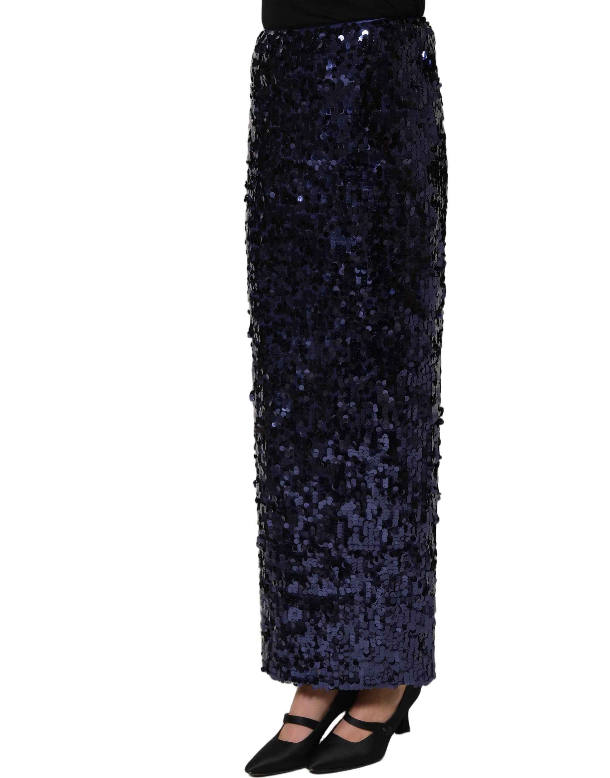 Dolce & Gabbana Blue Sequin High Waist PencilCut Midi Skirt