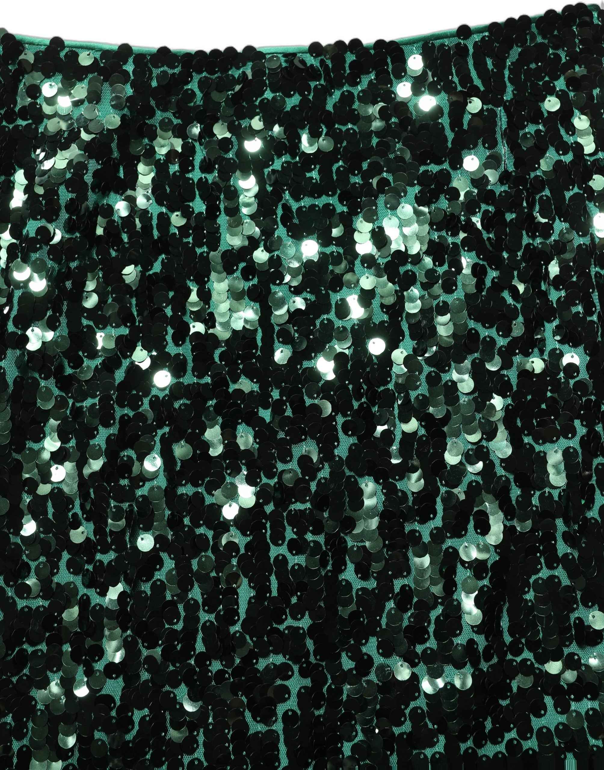 Dolce & Gabbana Green Sequin High Waist Pencil Cut Midi Skirt