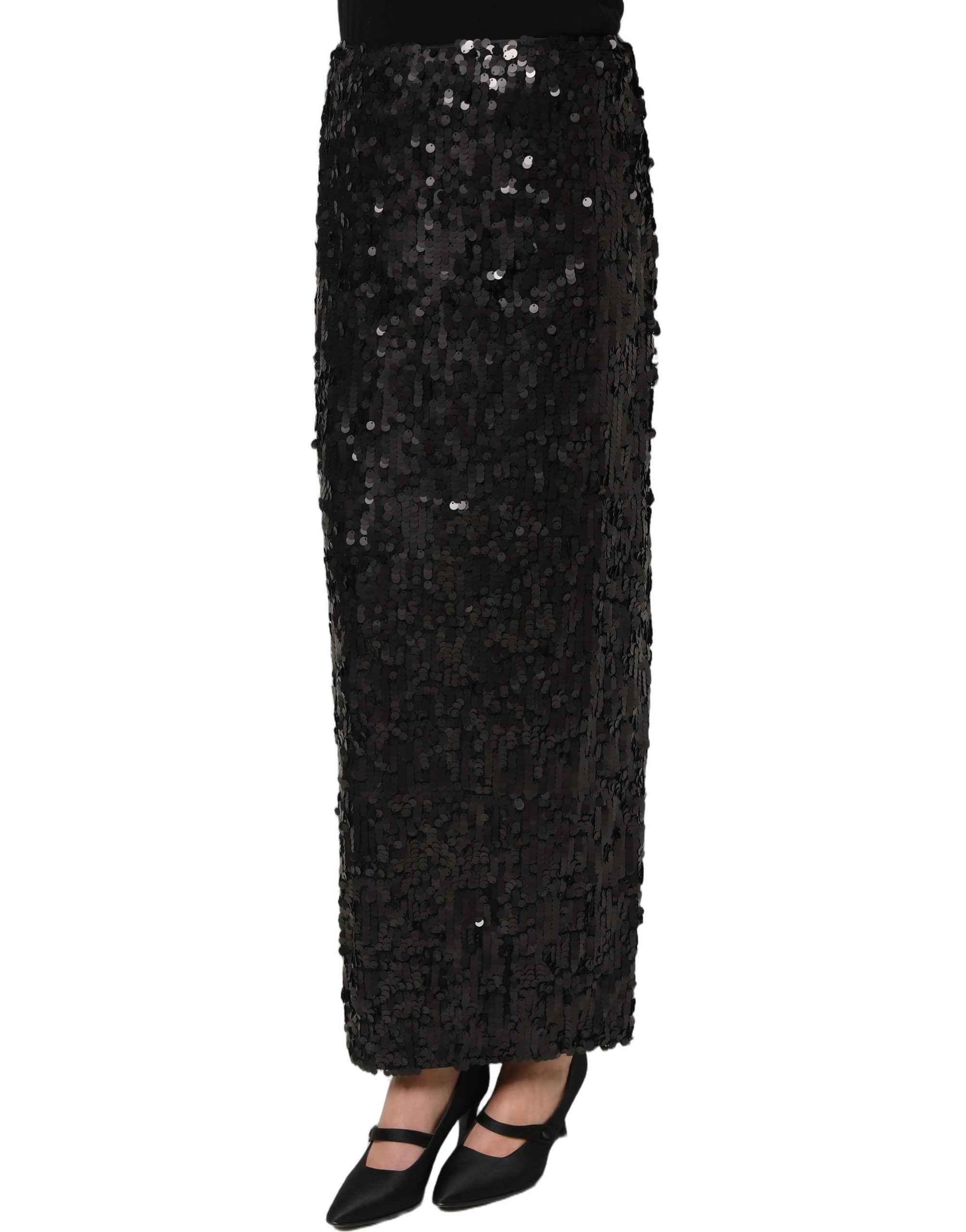 Dolce & Gabbana Black Sequin High Waist Pencil Midi Skirt