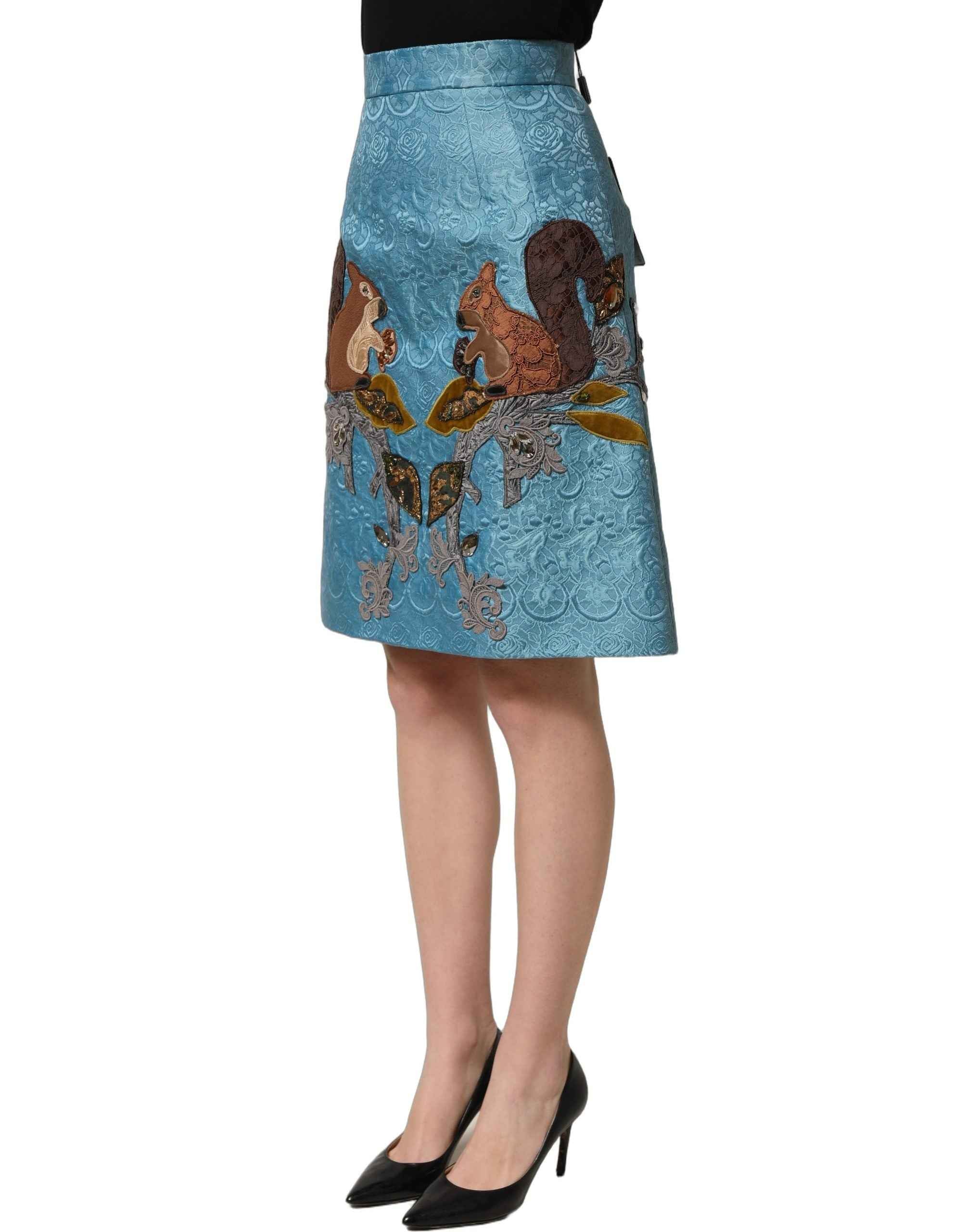 Dolce & Gabbana Blue Jacquard Embroidered A-line Skirt