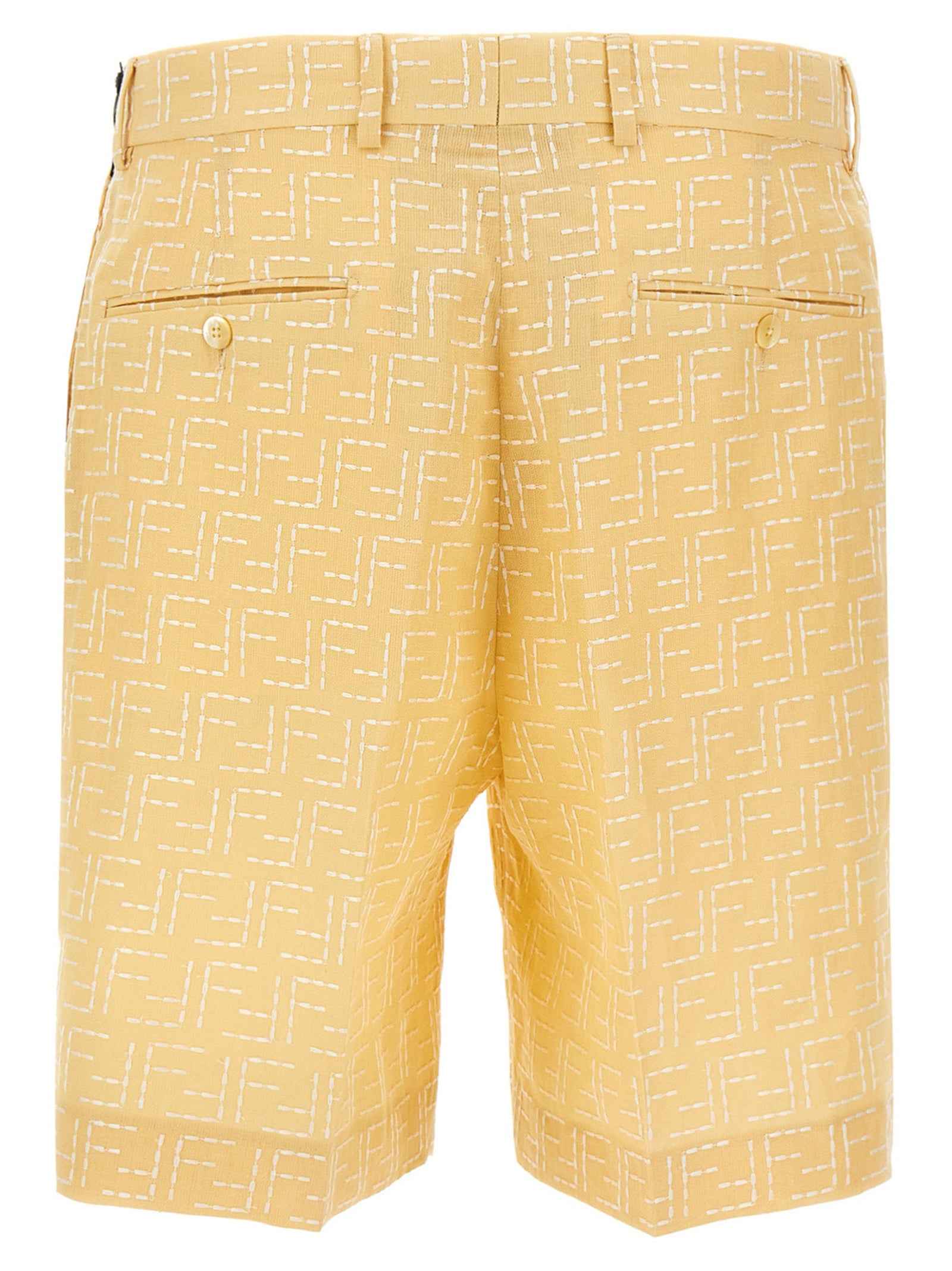 Fendi Bicolor Linen Bermuda Shorts