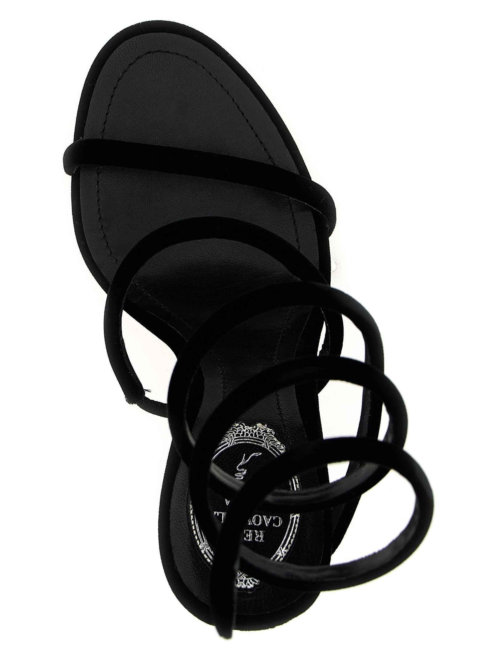 RENE CAOVILLA Black Textile Stiletto Heel Sandals