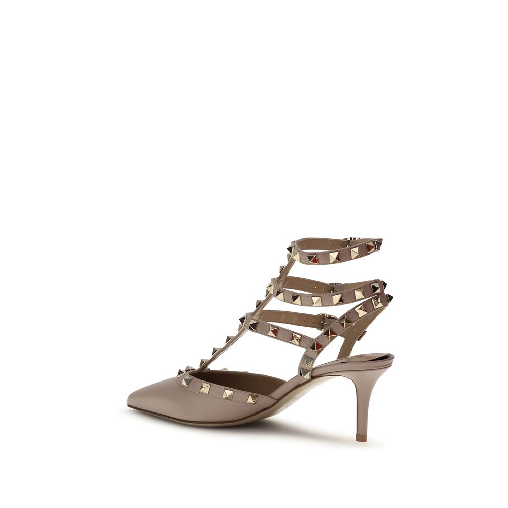 Valentino Garavani Beige Calf Leather Bos Taurus Mid Heel Pumps