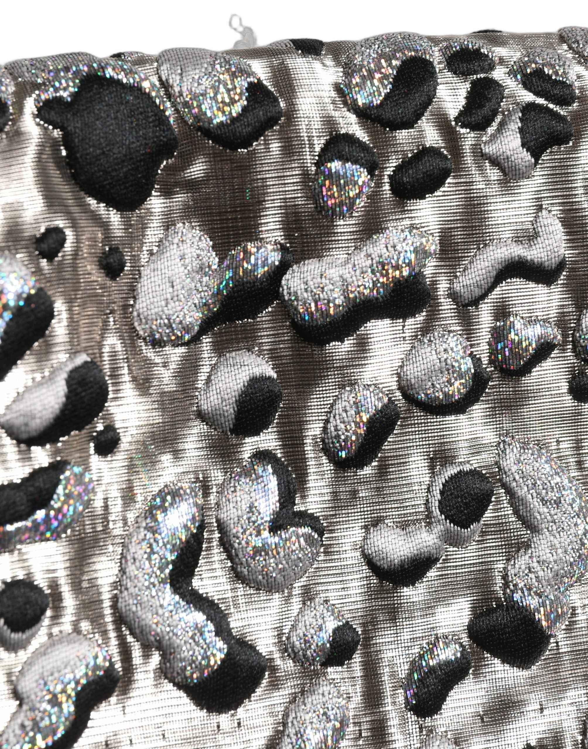 Dolce & Gabbana Silver Leopard Jacquard Mid Waist Mini Skirt