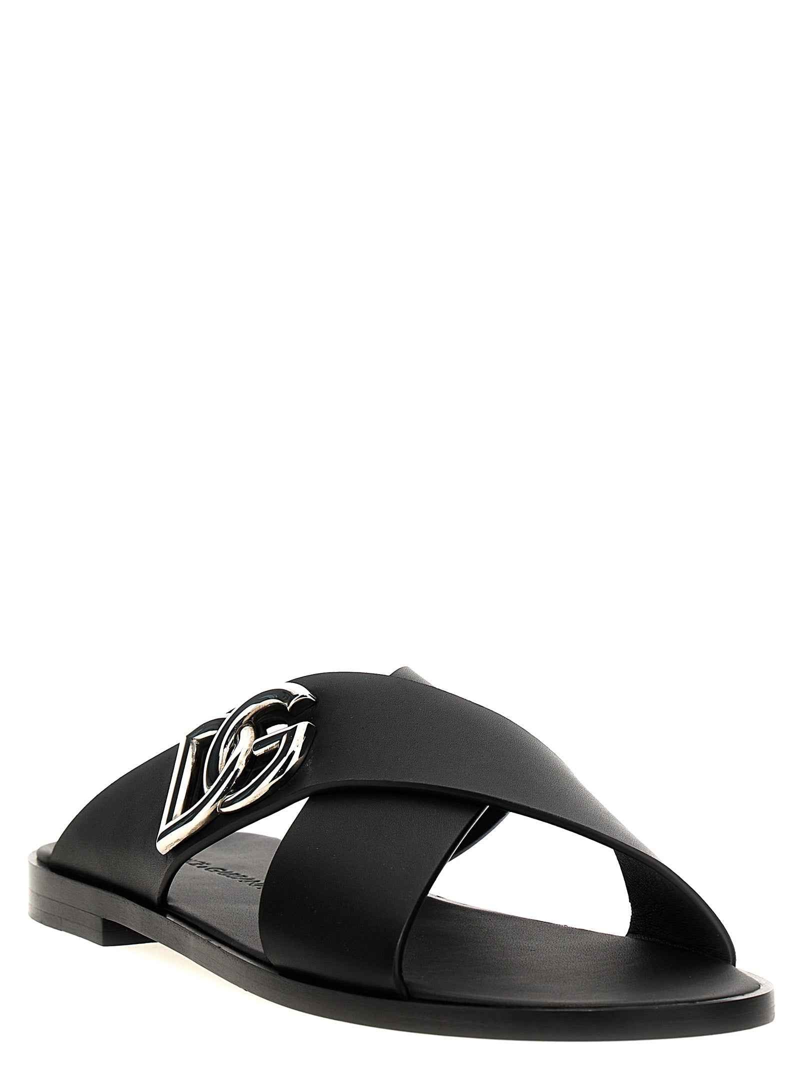 Dolce & Gabbana Black Calfskin Slides