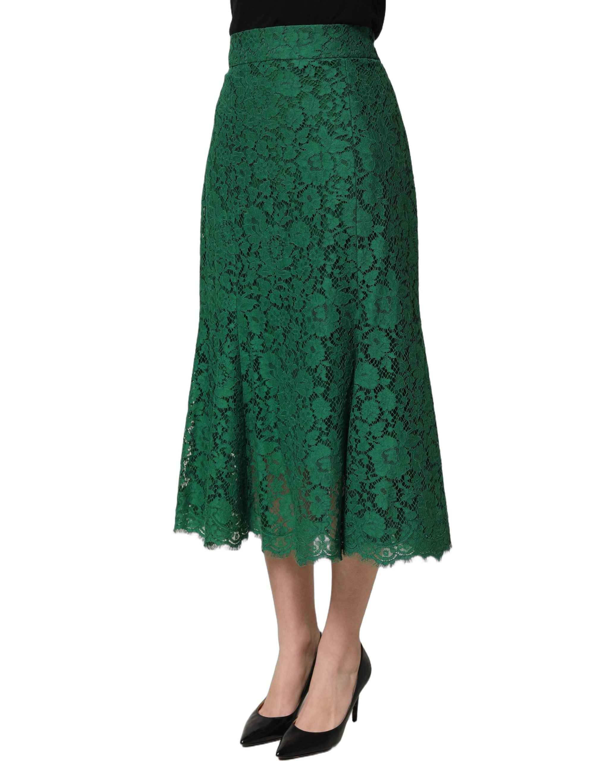 Dolce & Gabbana Green Lace High Waist Mermaid Midi Skirt