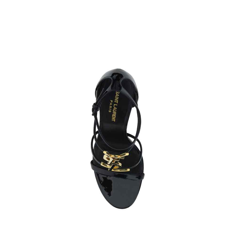 Saint Laurent Black Calf Leather Bos Taurus Stiletto Heel Sandals