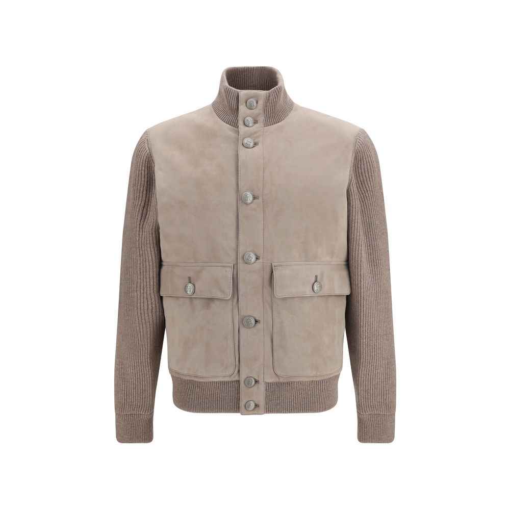 Brunello Cucinelli Beige Calf Leather Bos Taurus Leather Jacket