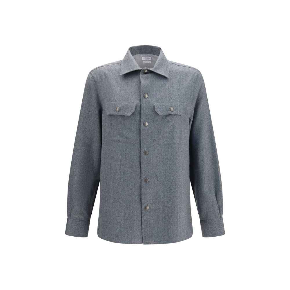 Brunello Cucinelli Gray Wool Oves Aries Dress Shirt