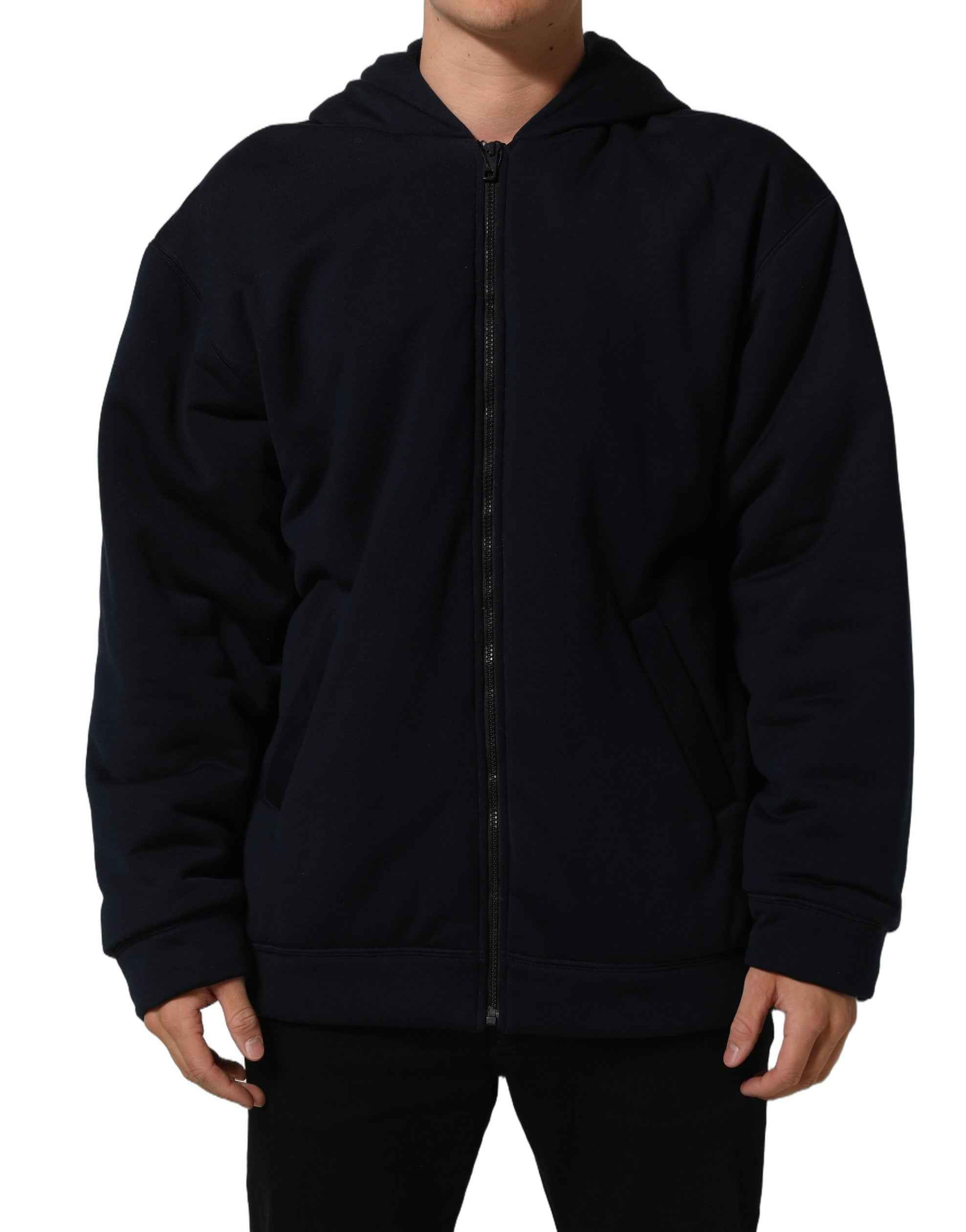 Dolce & Gabbana Black Cotton Full Zip Hooded Bomber Jacket