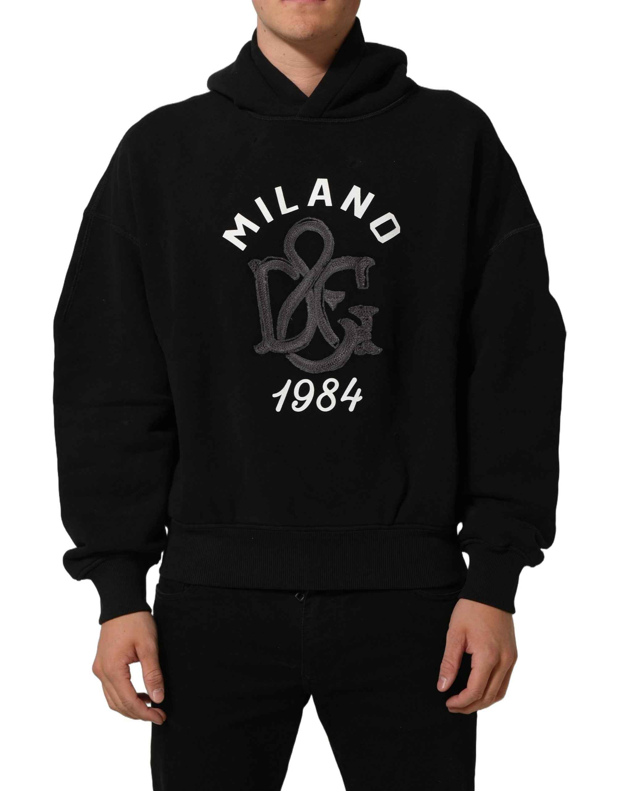 Dolce & Gabbana Black Cotton Milano1984 Print Hoodie Sweater