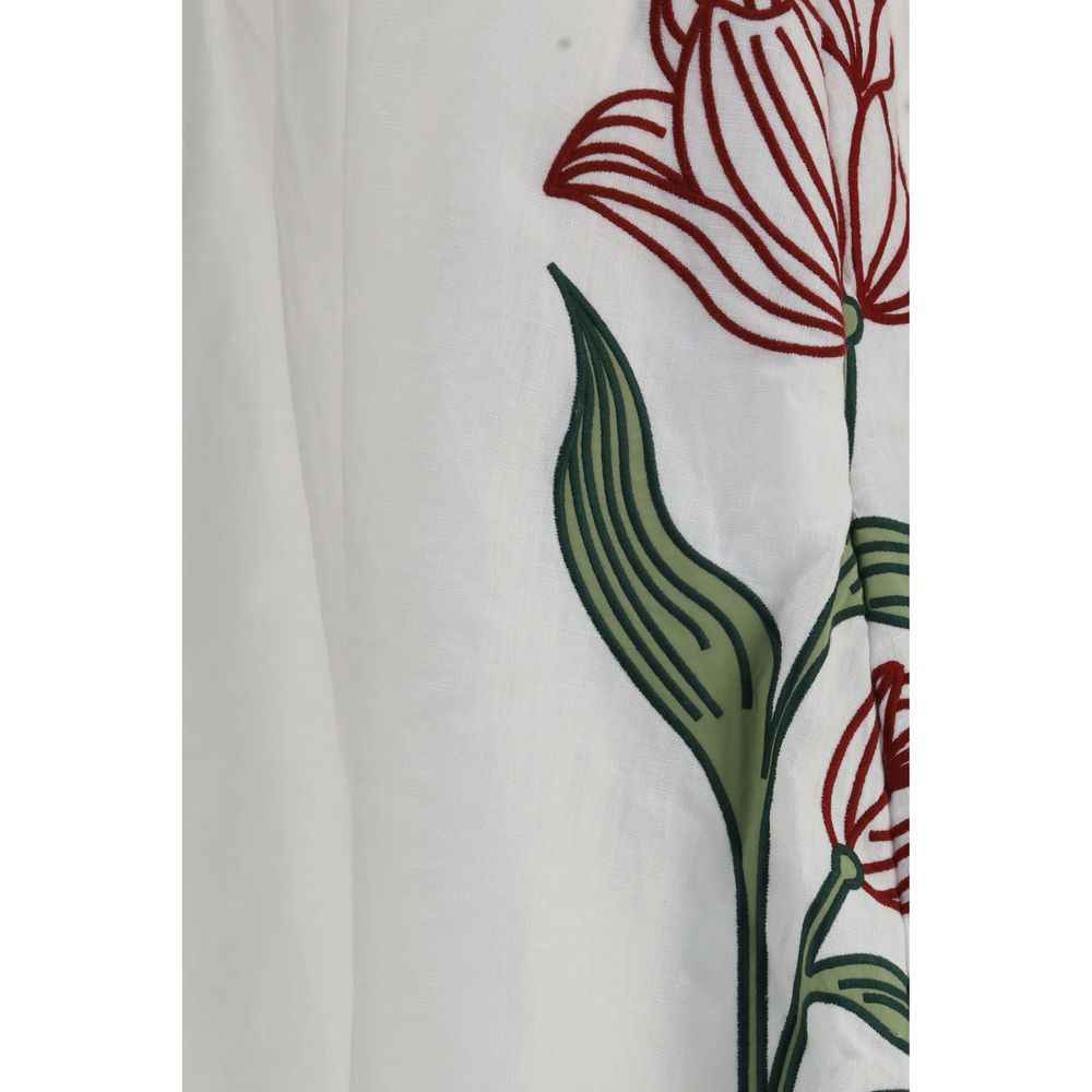 FARM RIO White Linen Midi Skirt