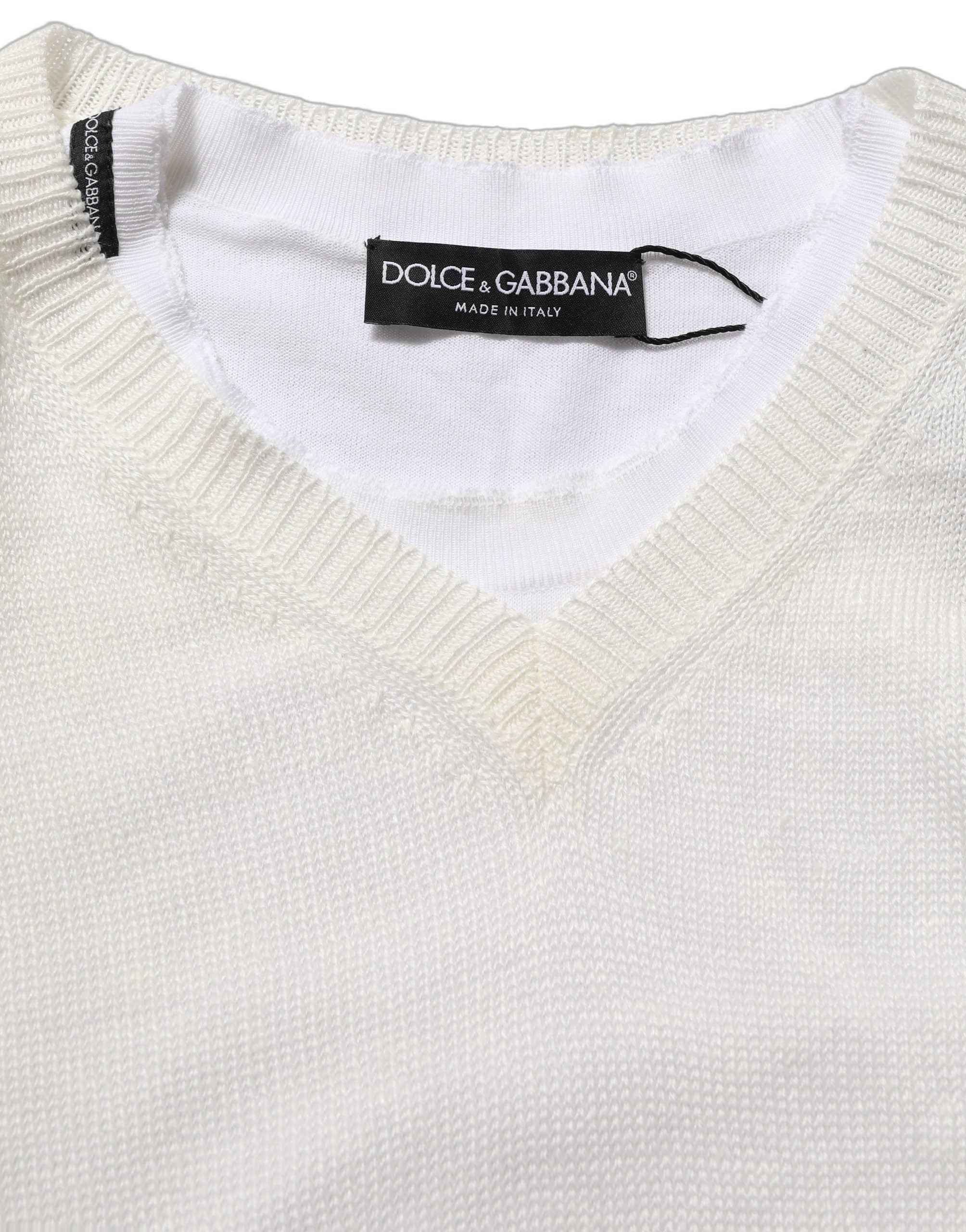Dolce & Gabbana White Flax CrewNeck Layered Pullover Sweater
