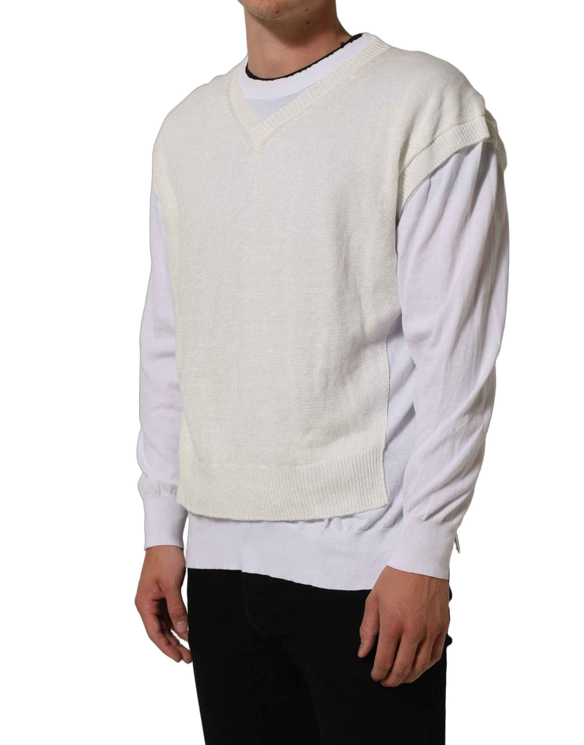 Dolce & Gabbana White Flax CrewNeck Layered Pullover Sweater