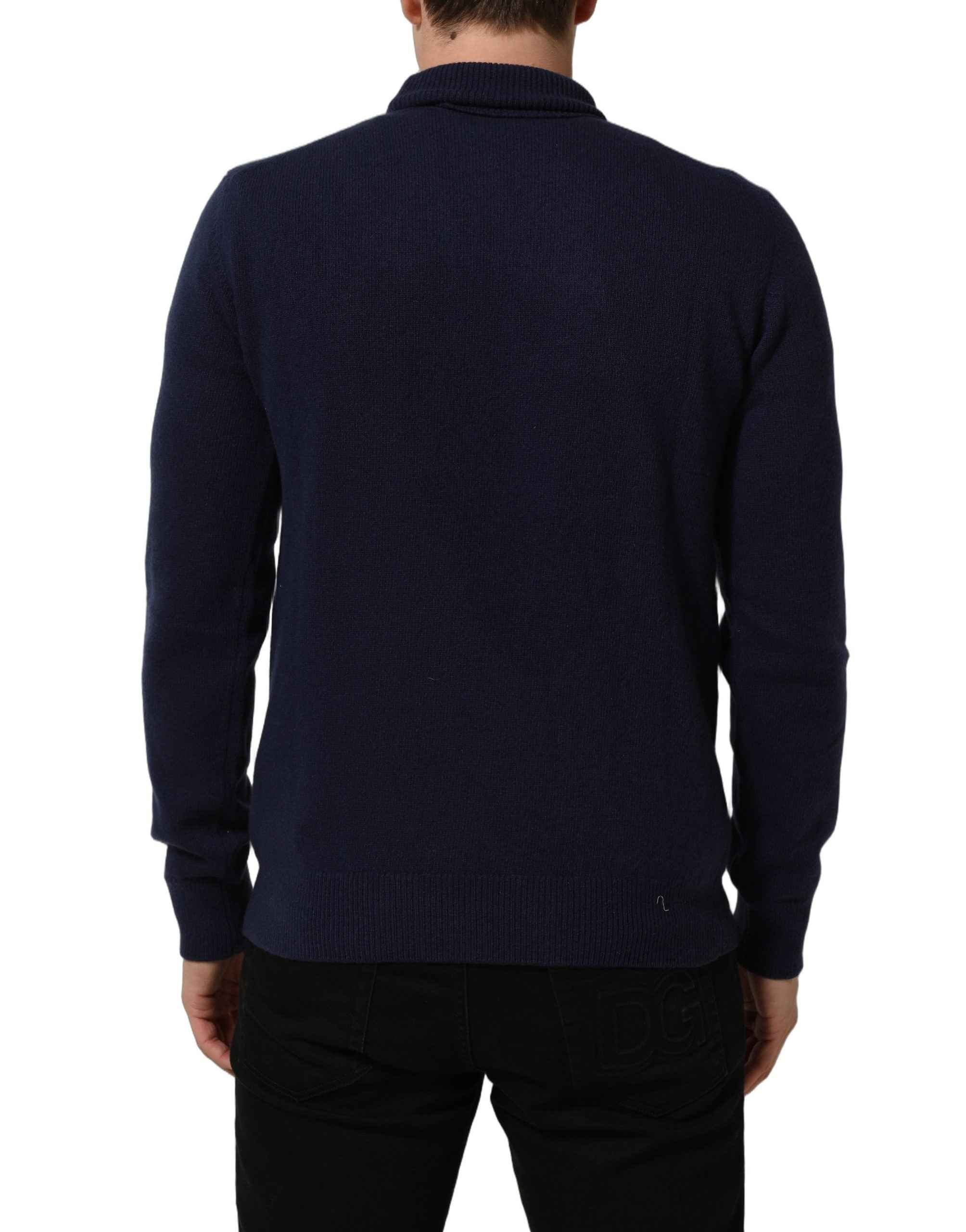 Dolce & Gabbana Blue Wool Knit Turtleneck Pullover Sweater