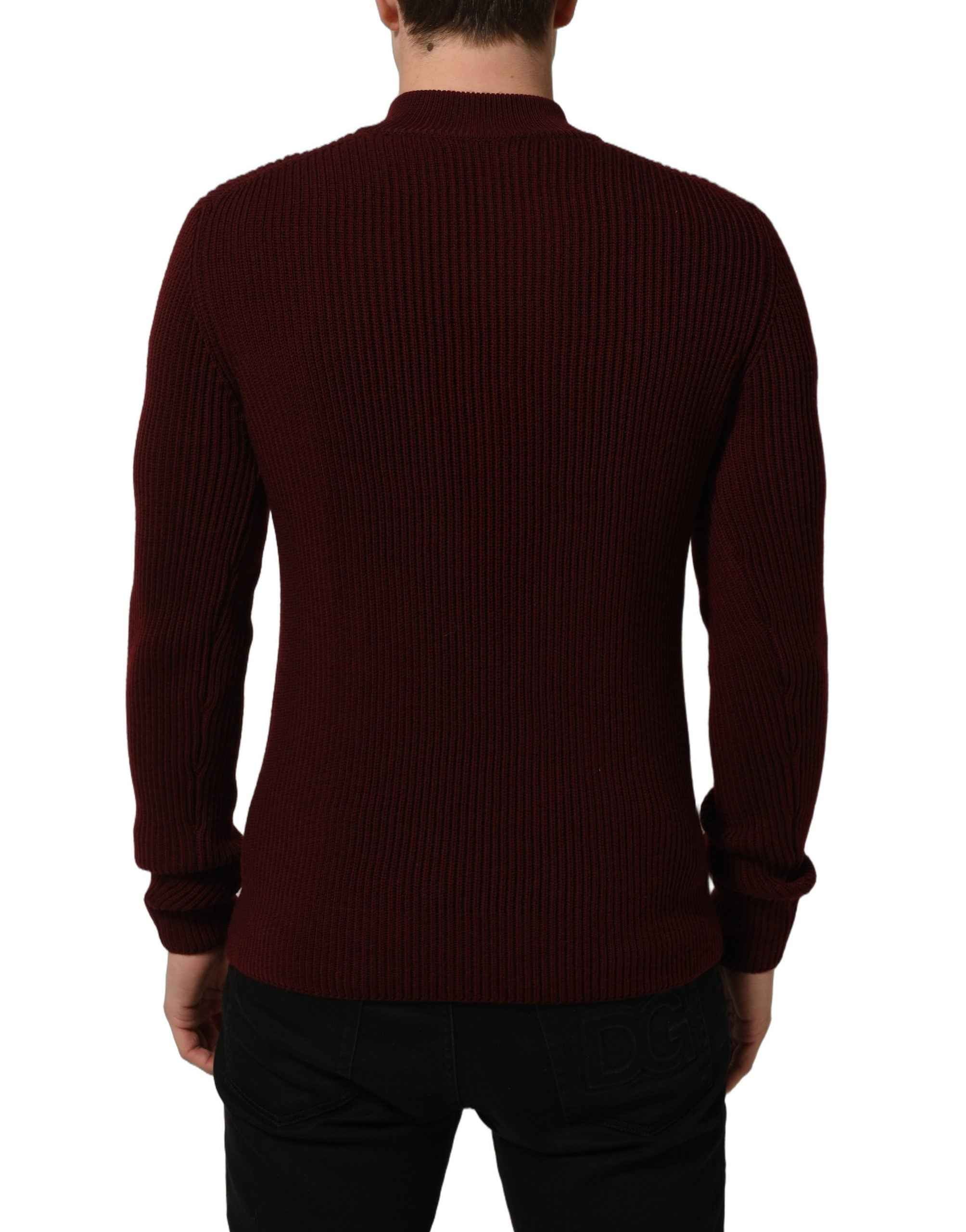 Dolce & Gabbana Burgundy Wool Half Zip Men Pullover Sweater