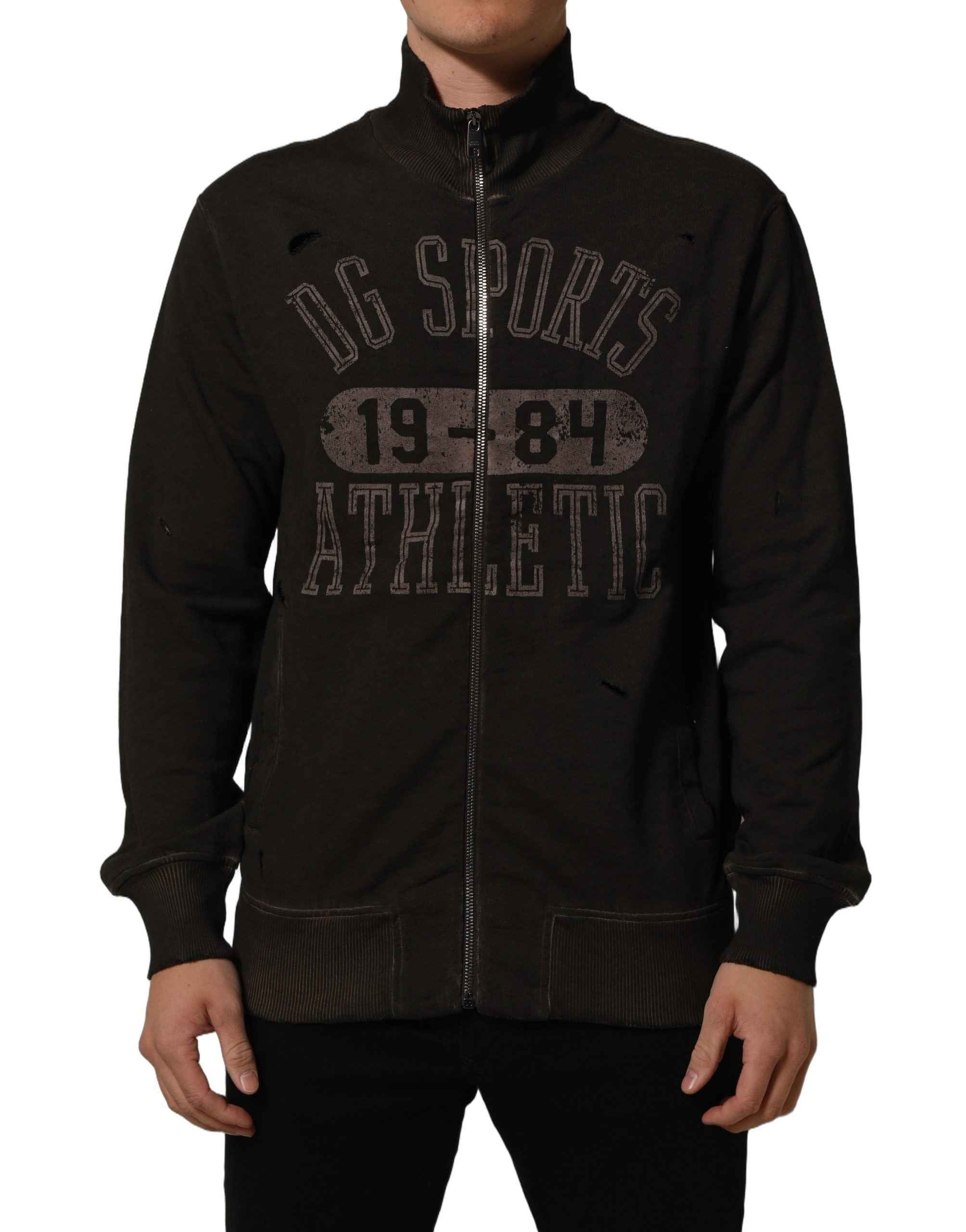 Dolce & Gabbana Brown Logo Print Full Zip Sweatshirt Sweater