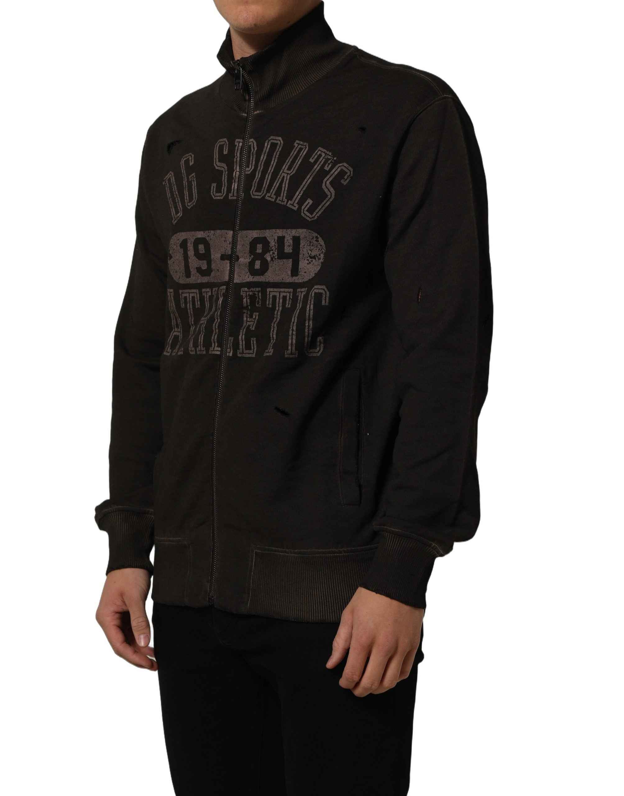 Dolce & Gabbana Brown Logo Print Full Zip Sweatshirt Sweater