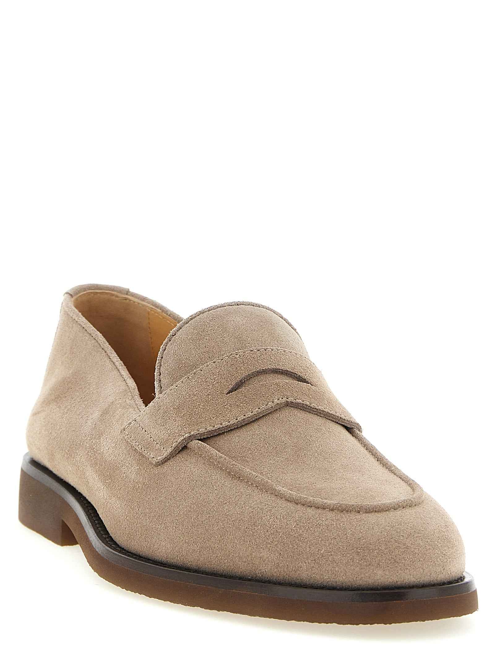 Brunello Cucinelli Gray Calfskin Slip-On Loafers
