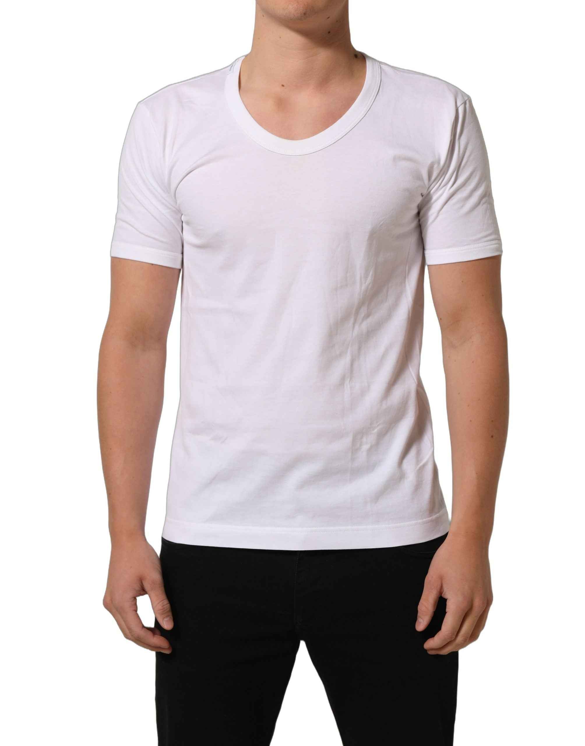 Dolce & Gabbana White Cotton Short Sleeve Round Neck T-shirt
