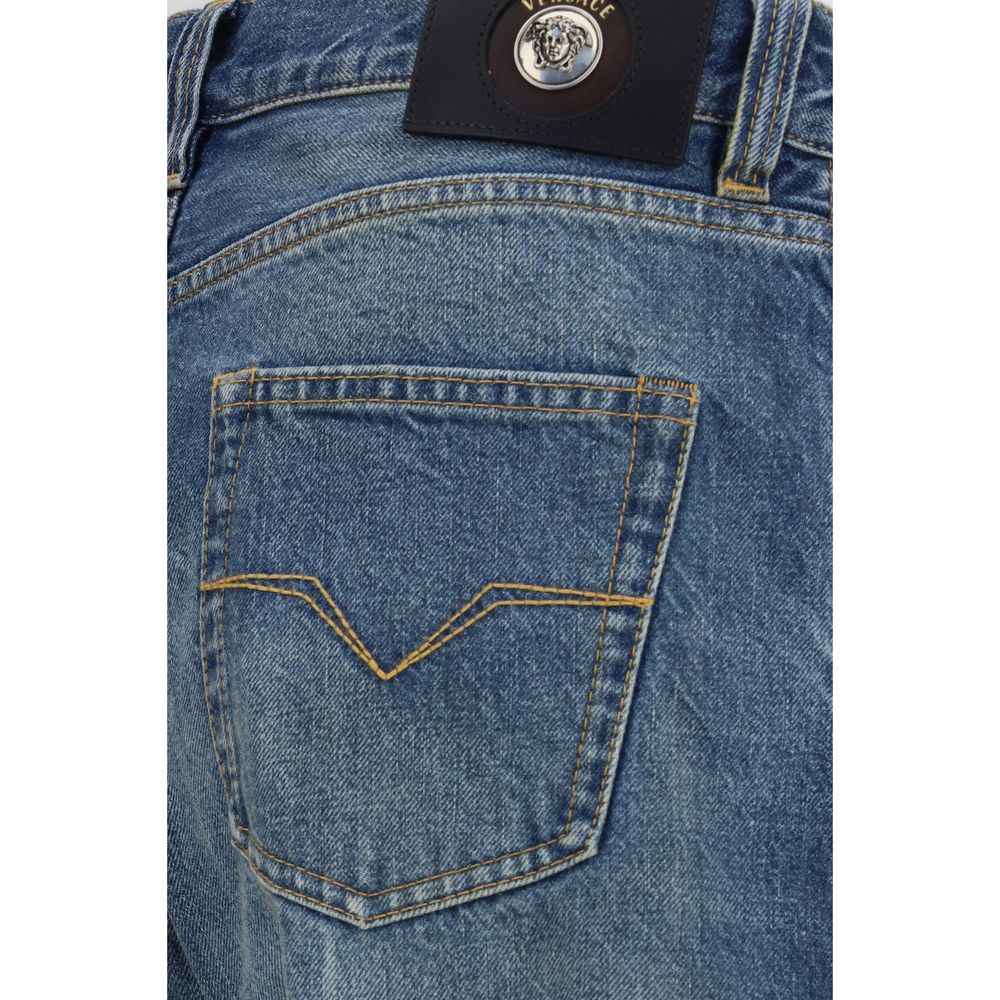 Versace Blue Cotton Straight-Leg Jeans