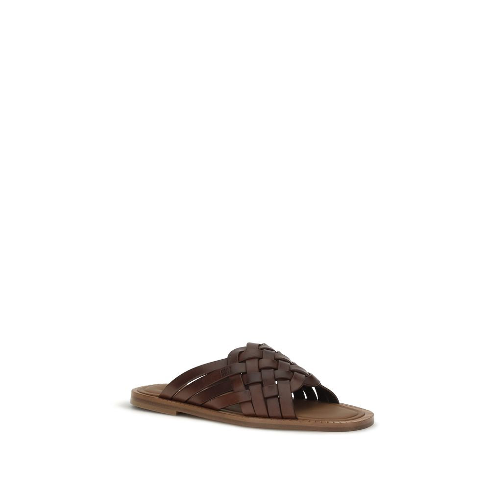 Miu Miu Brown Calf Leather Bos Taurus Flat Sandals