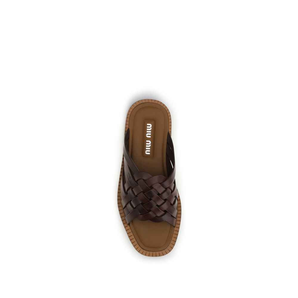 Miu Miu Brown Calf Leather Bos Taurus Flat Sandals