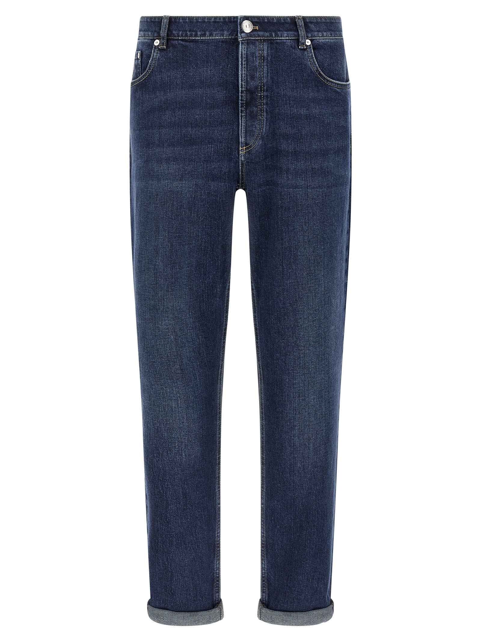 Brunello Cucinelli Blue Cotton Straight-Leg Jeans