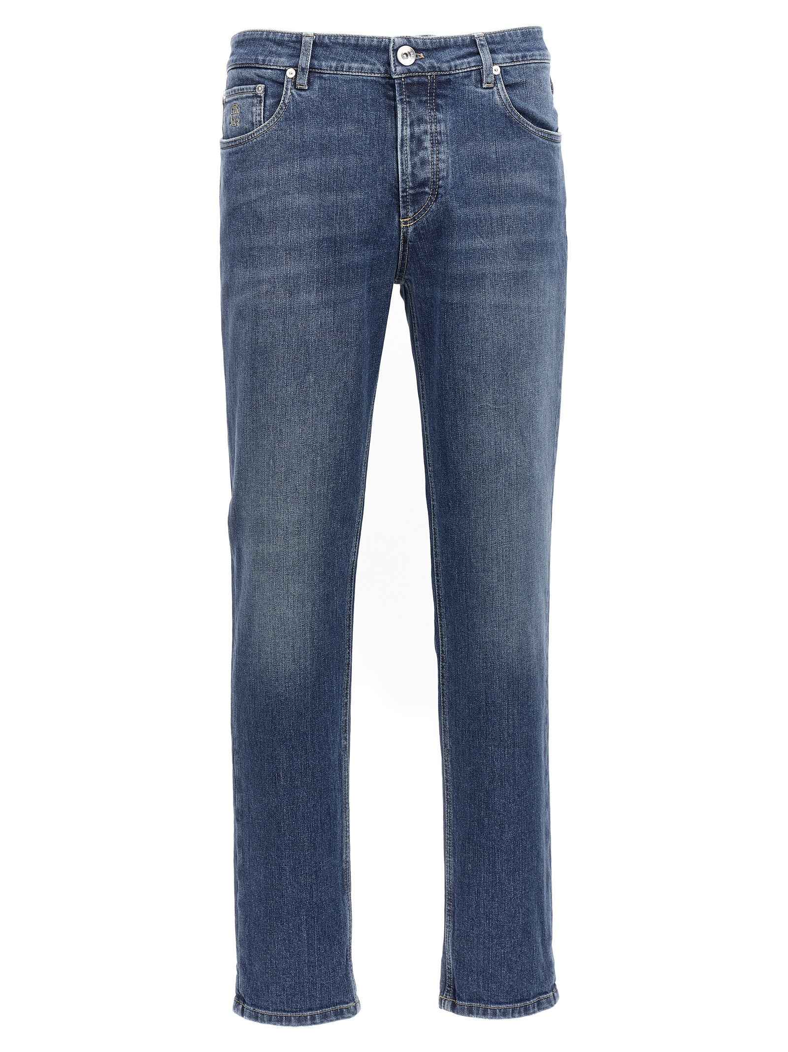 Brunello Cucinelli Blue Cotton Slim Fit Jeans