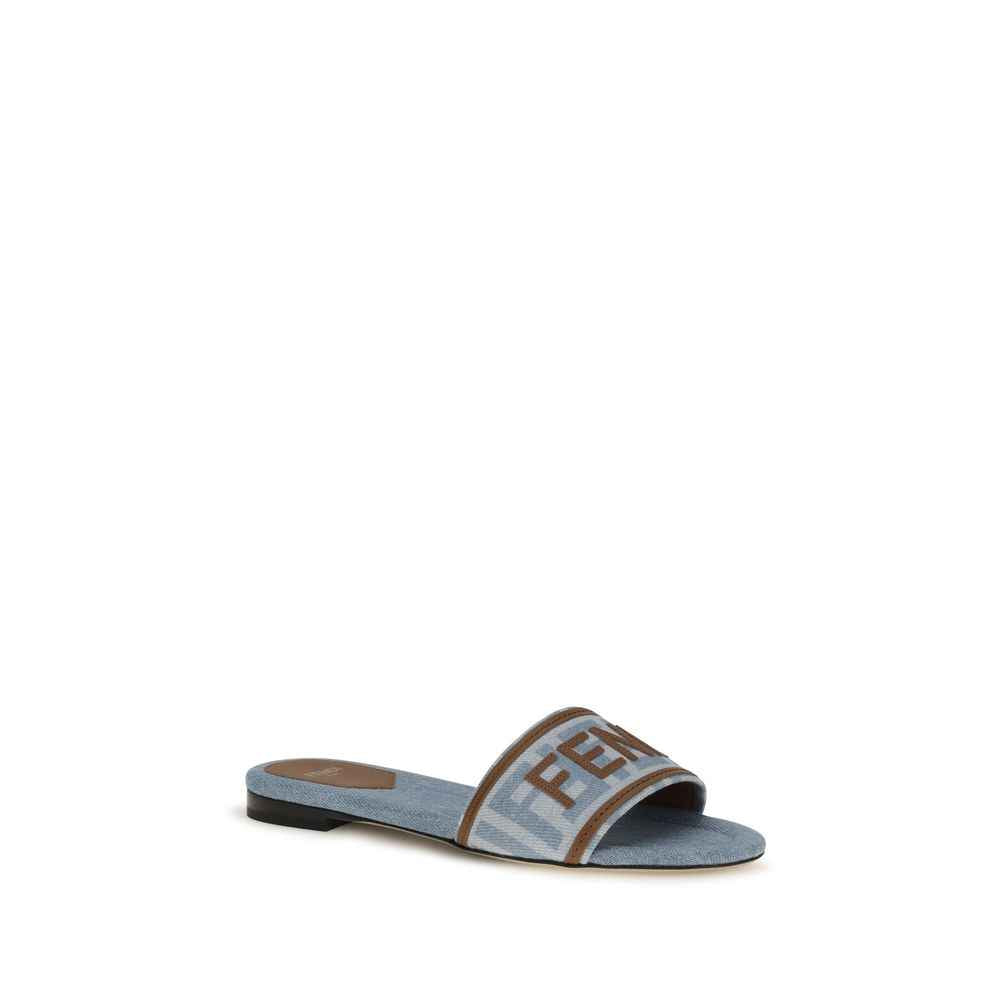 Fendi Blue Polyamide Flat Sandals