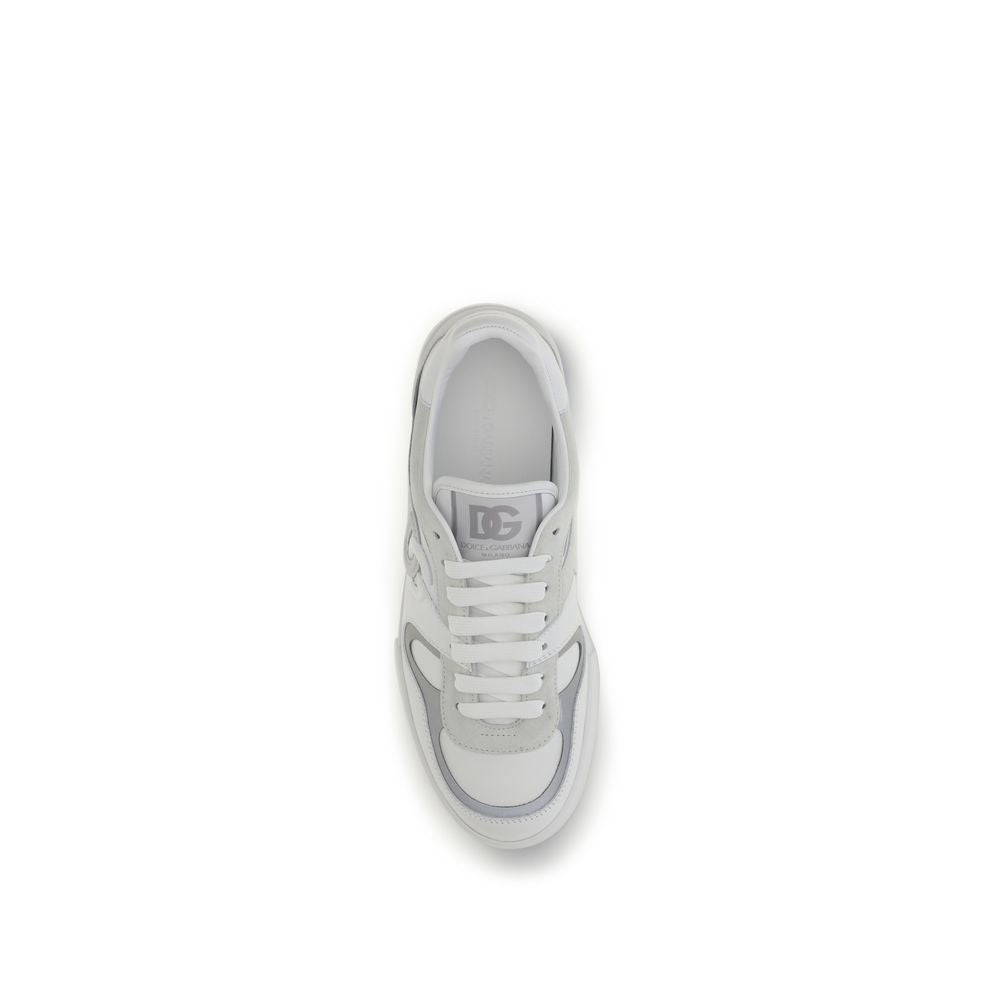 Dolce & Gabbana White Calf Leather Bos Taurus Low Top Sneakers