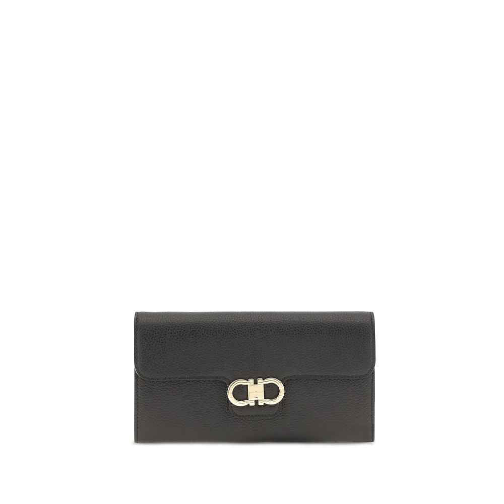 Ferragamo Black Calf Leather Bos Taurus Wallet