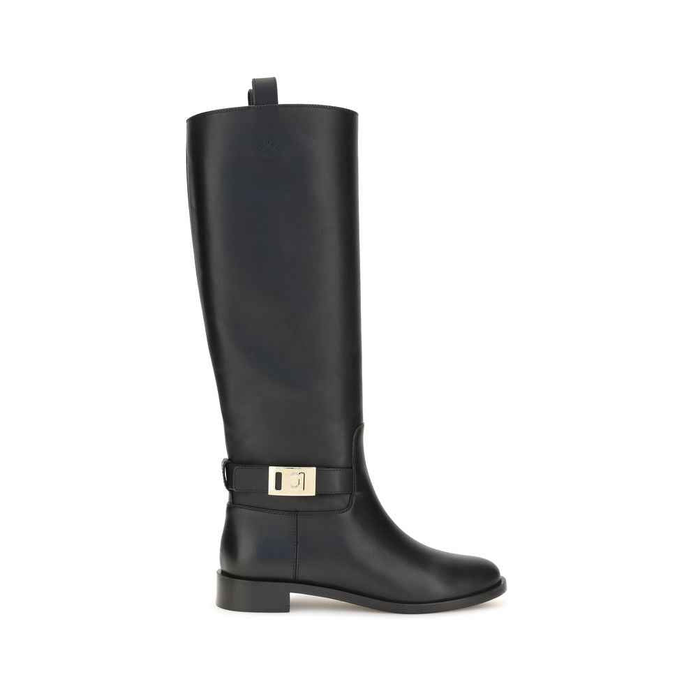 Ferragamo Black Calf Leather Bos Taurus Boots