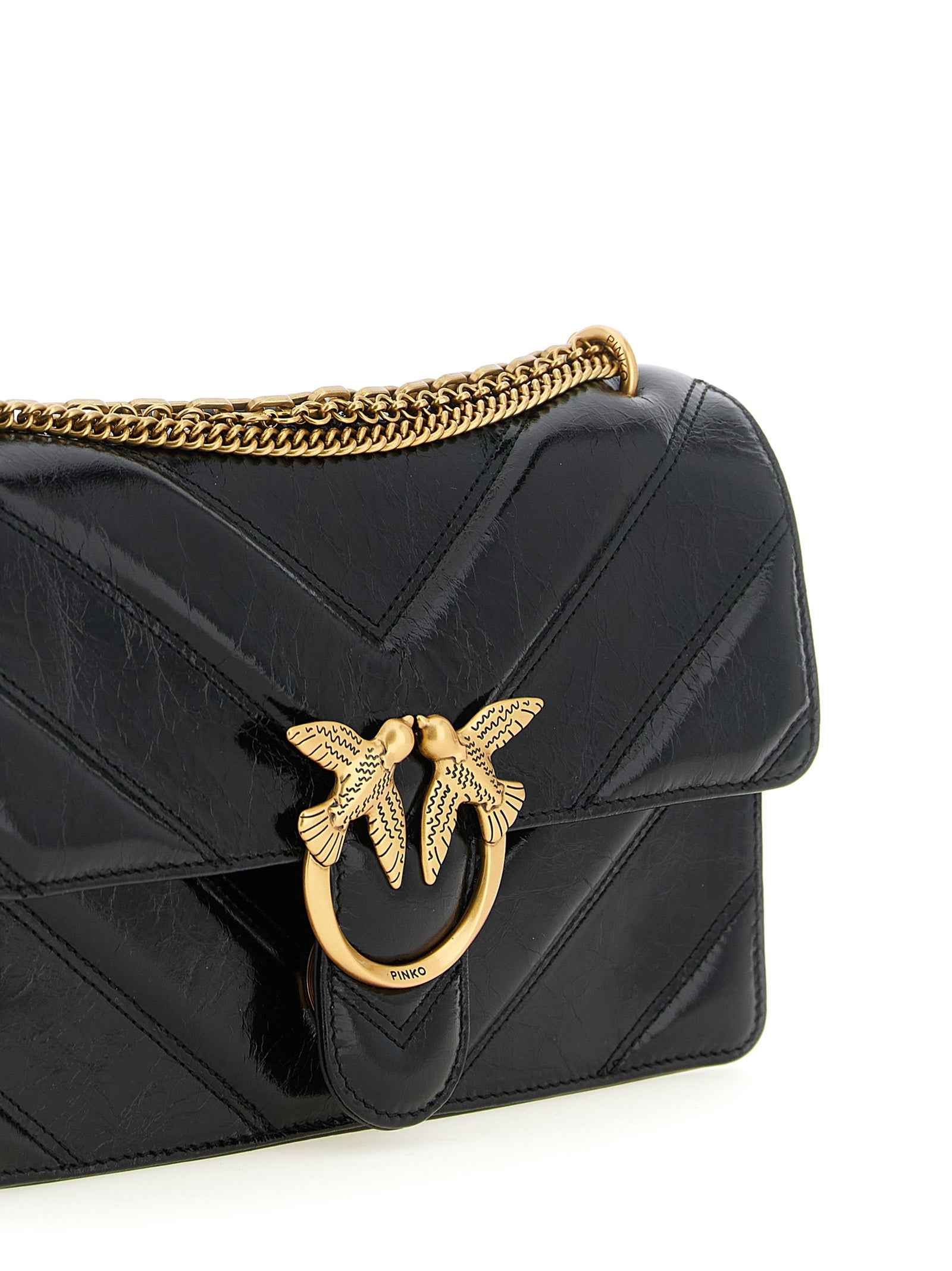 PINKO Black Calfskin Shoulder Bag