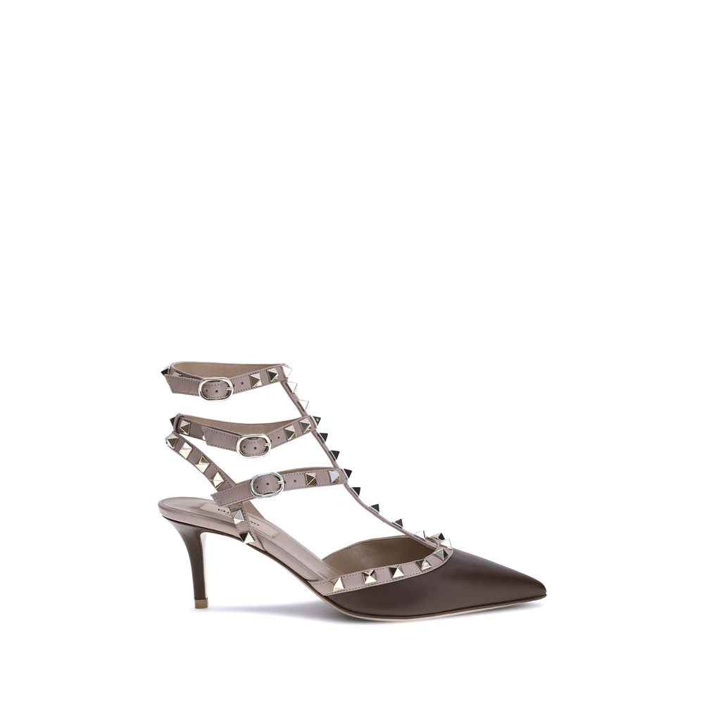 Valentino Garavani Brown Calf Leather Bos Taurus Mid Heel Pumps